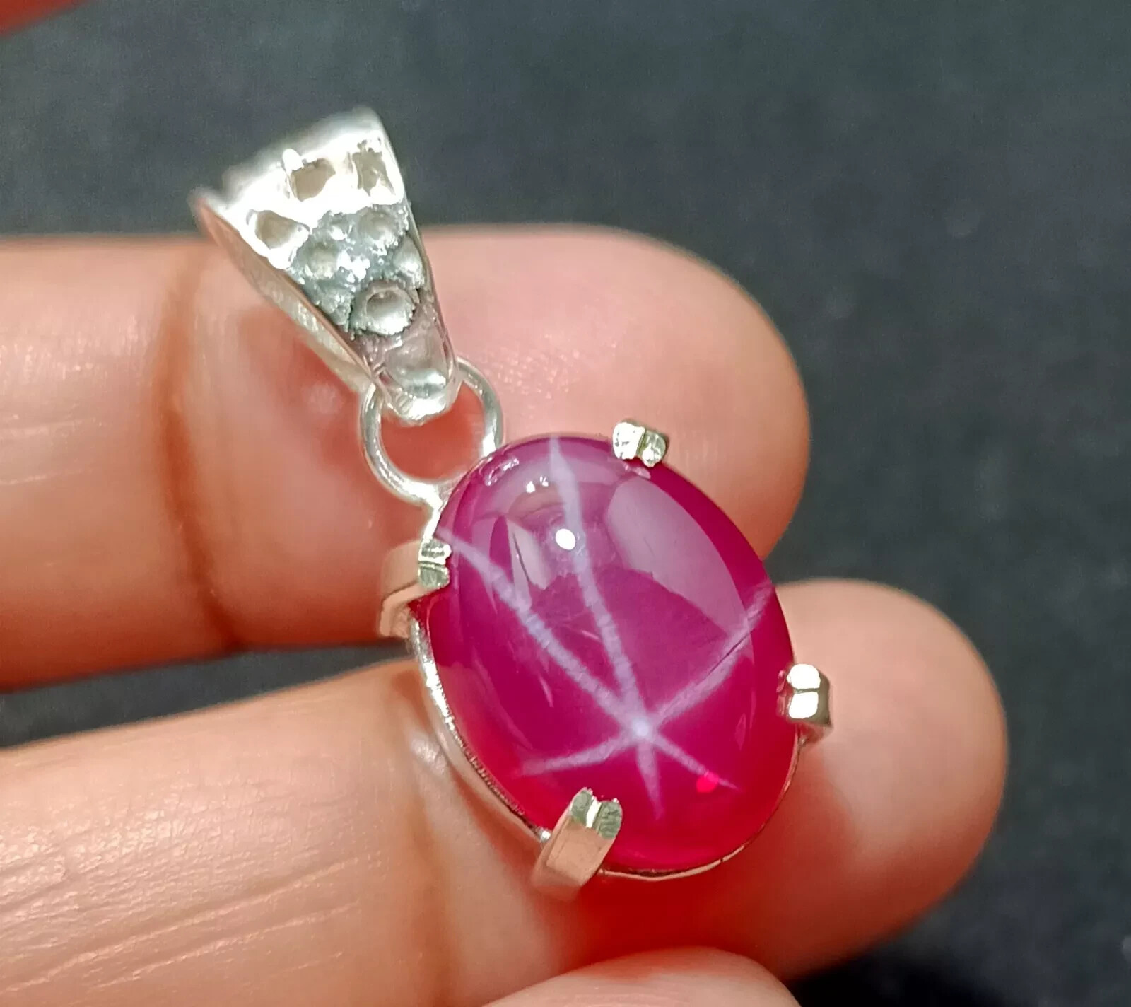 Certified 28.00 Ct Natural 6 Ray Star RUBY 925 Solid Silver Pendant Gemstone
