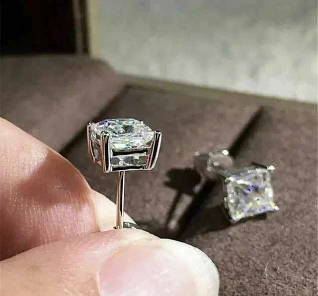 2Ct Princess-Cut Lab Created Stud Earrings 14k White Gold Plated 6mm Push Back