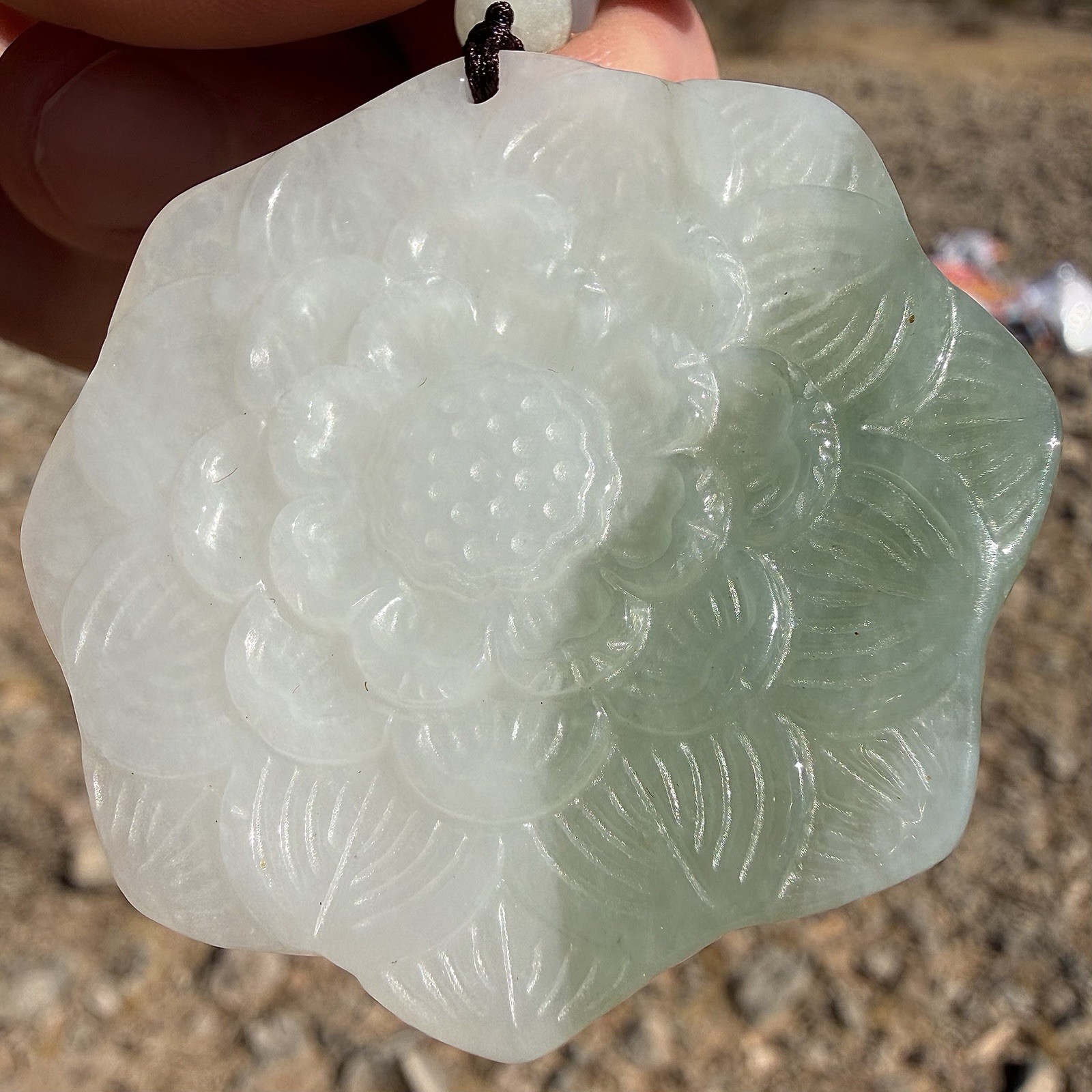 Certified Natural Type A Jadeite Lotus Flower Pendant Necklace Hand Carved White