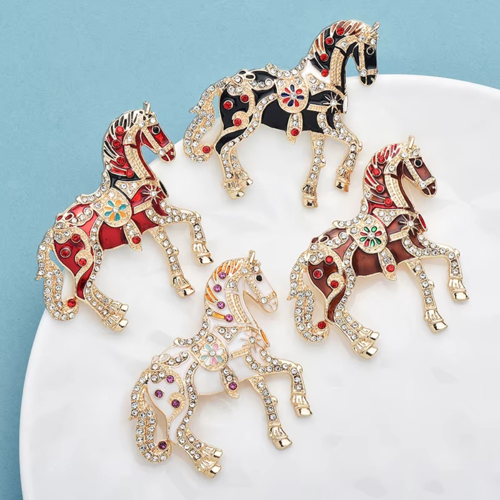 Mardi Gras Ornate Enamel Carousel Horse Brooch Pin Rhinestone Equestrian Jewelry