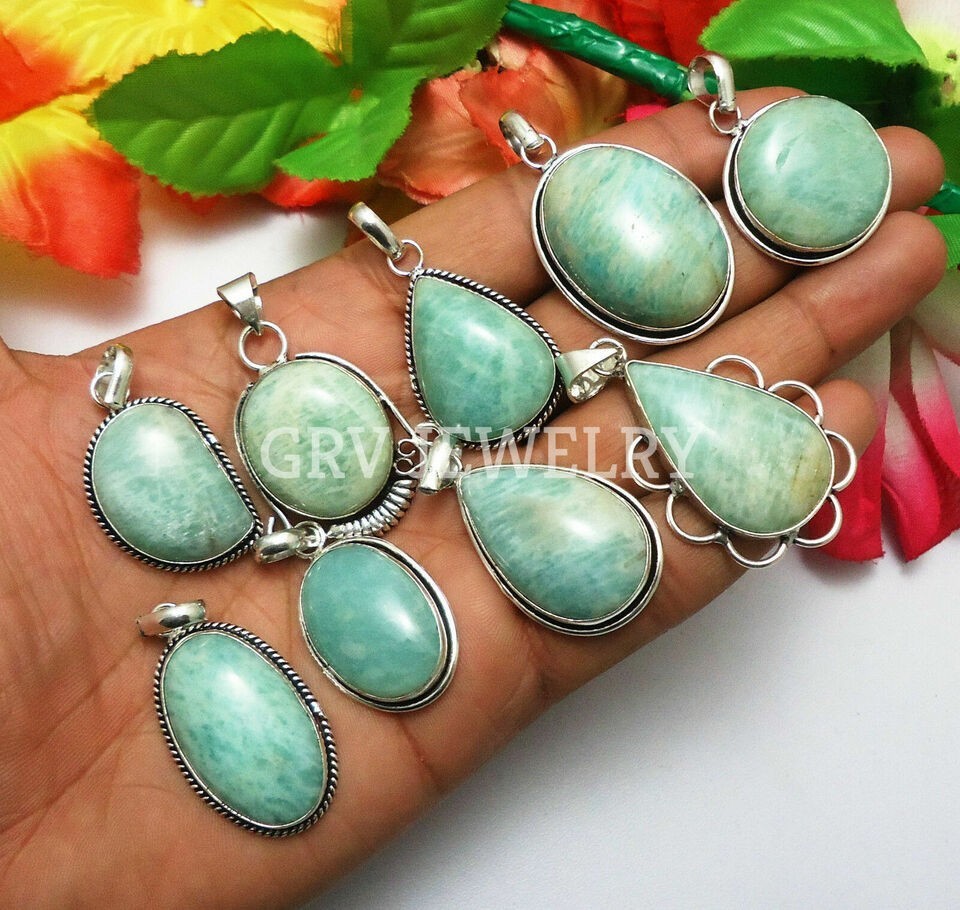 1-1000 Pcs Amazonite Pendant Wholesale Lot Bulk: Silver Plated Necklace WH-9