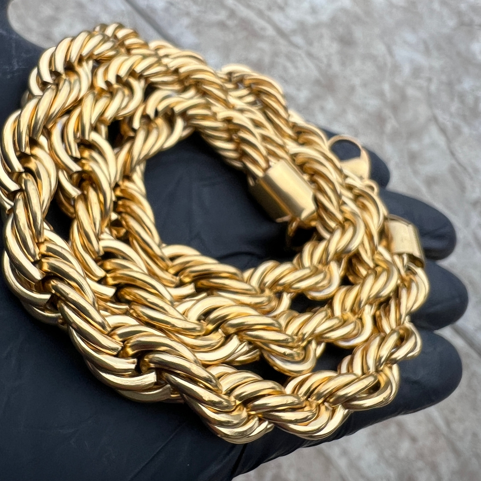 Mens 18k Gold Plated 316L Stainless Steel Rope Chain Hip Hop Necklace 10MM 24″