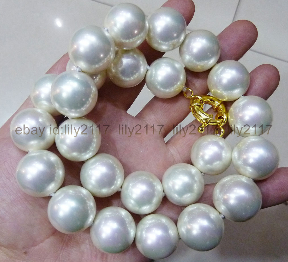 Huge 16mm White South Sea Shell Pearl Round Beads Necklace 18 inch