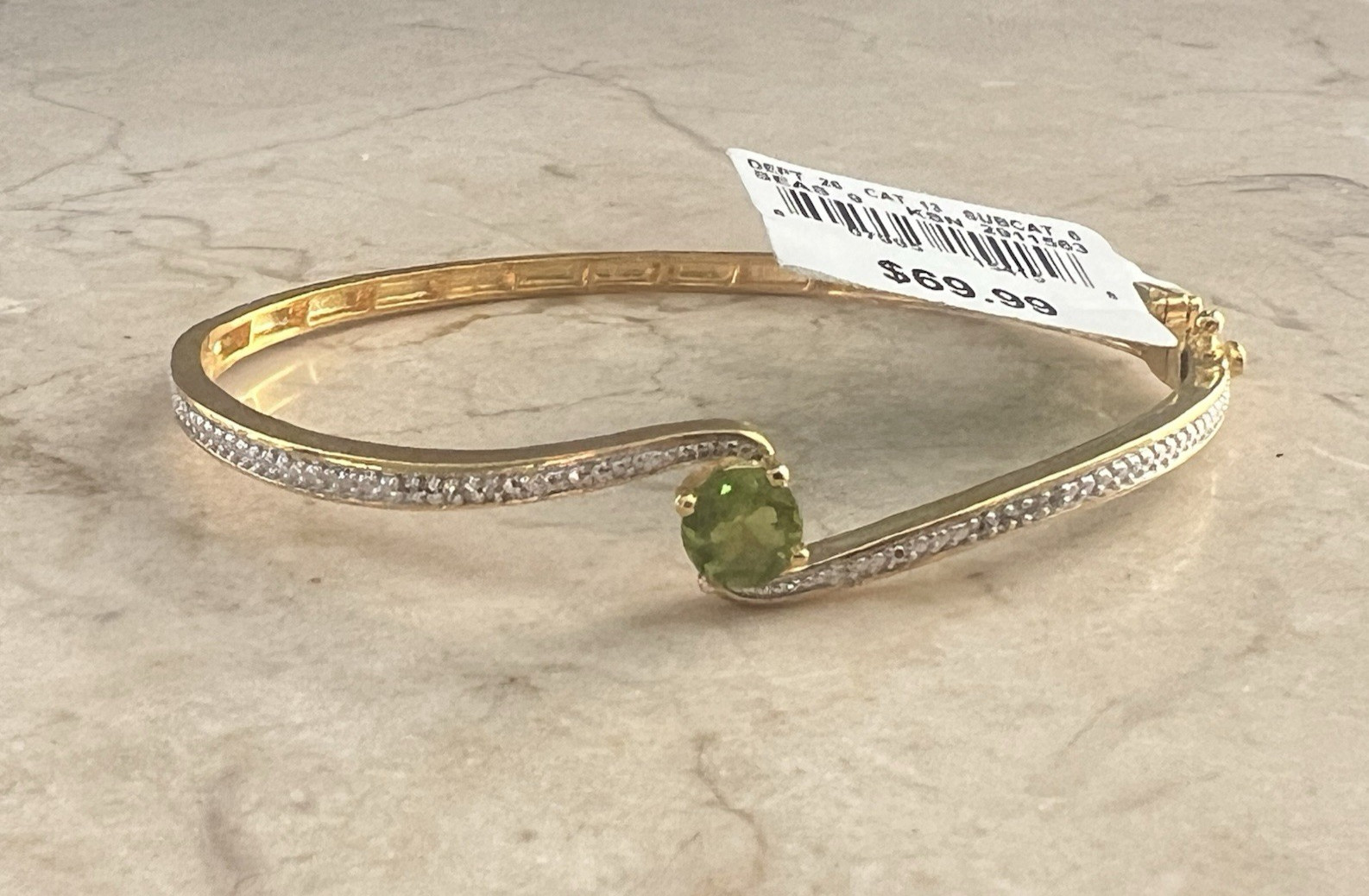 New w/ Tags BR KRN Created Peridot White Sapphire Gold on Brass Bangle Bracelet