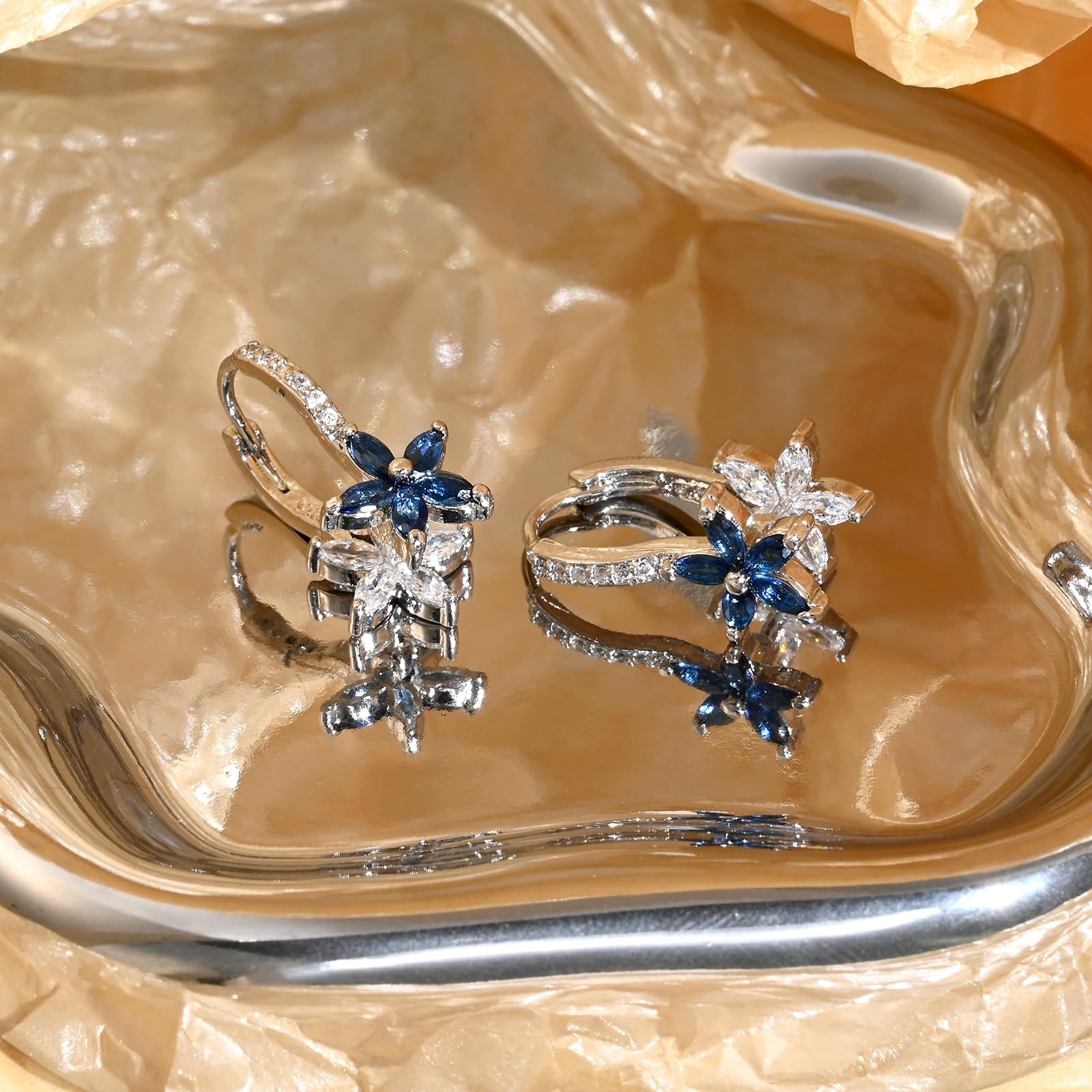 925 Sterling Silver Flower Earrings for Women Dangling Leverback Earrings wit…