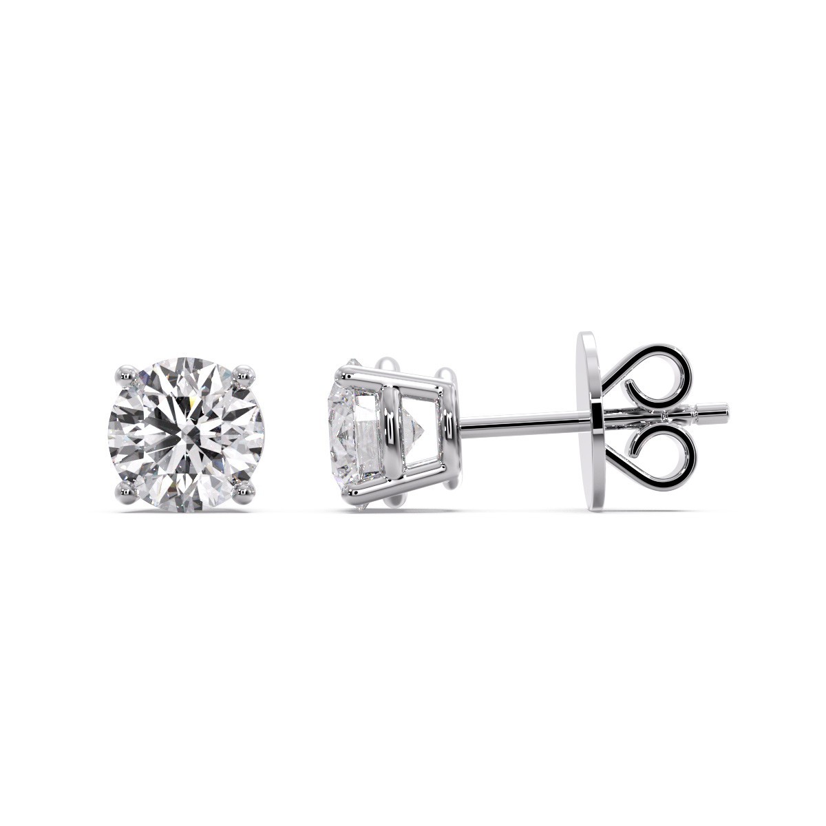 1.00 Ct Round EF VS Lab Grown Diamond 4 Prong Pushback Studs in 14k White Gold