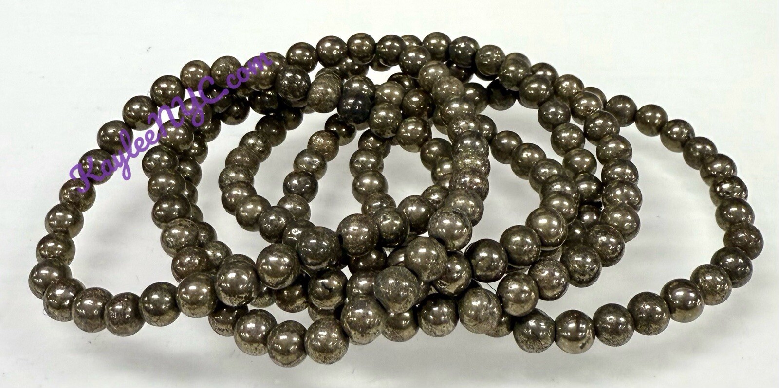 Wholesale 6 Pcs Natural Pyrite 6mm 7.5” Crystal Stretch Bracelet