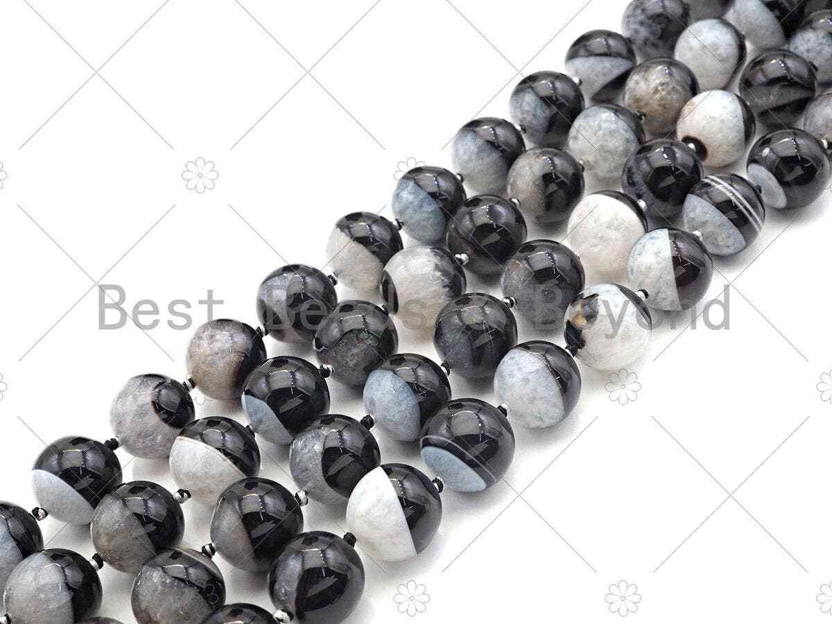 High Quality Natural Black White Druzy Agate Beads, 18mm Round Smooth Agate,