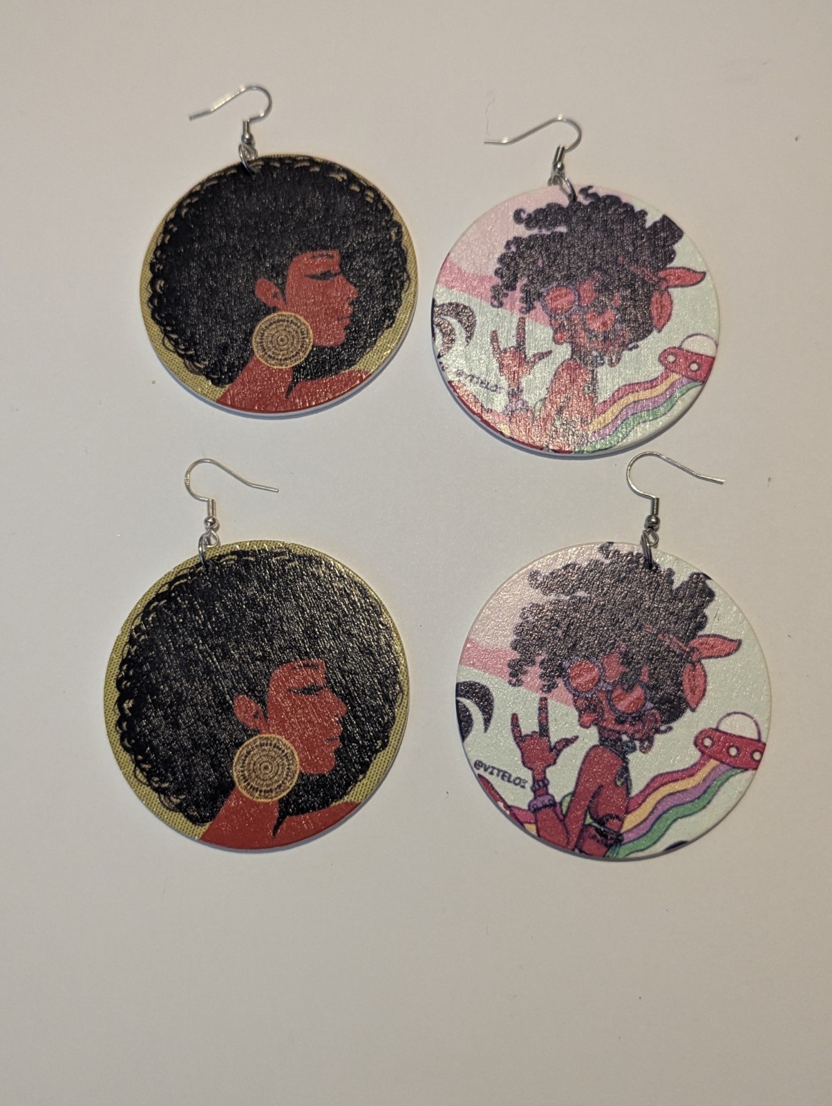 Multicolor Round Art Graphic Print Dangle-Drop Hook Earrings, 2-Pair Lot