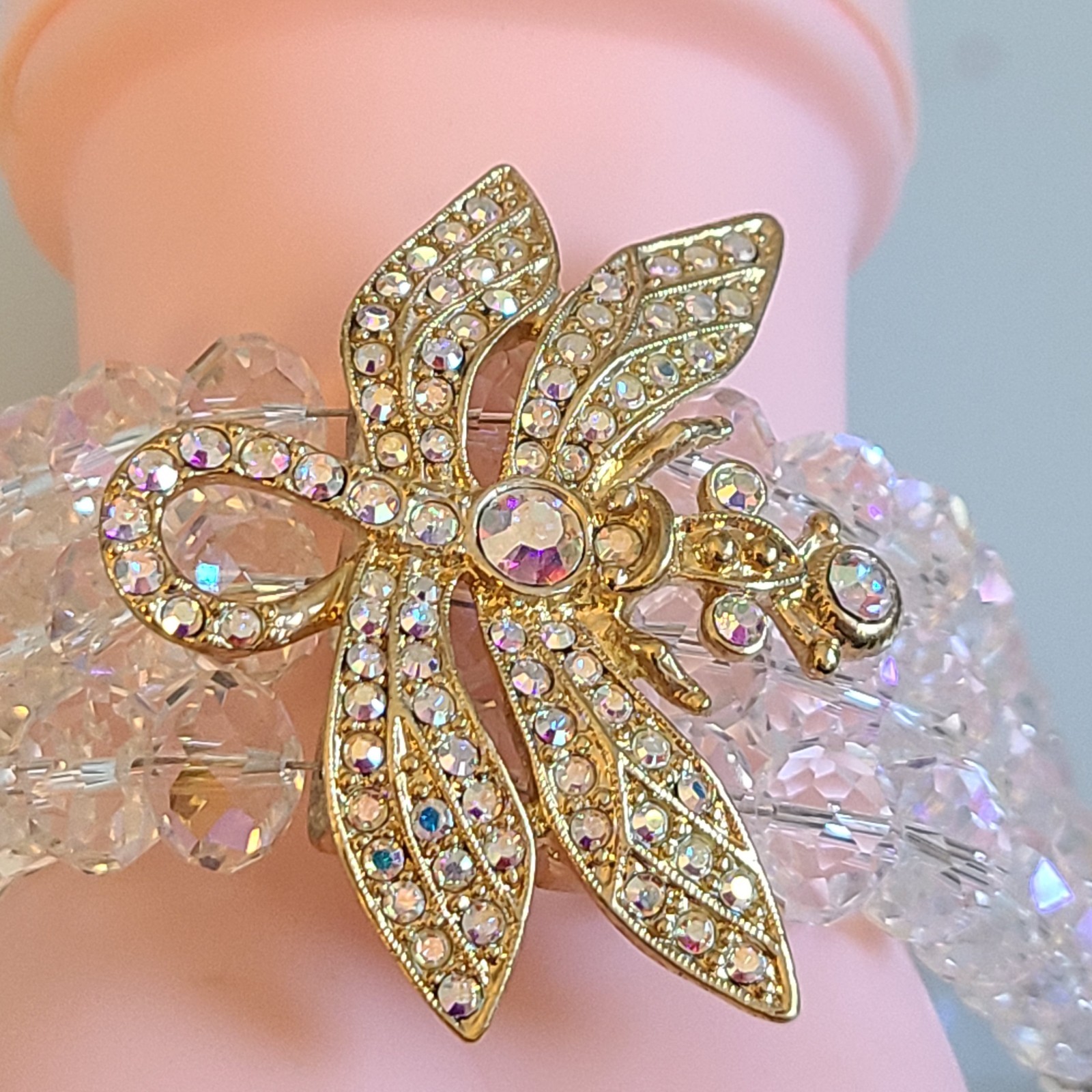 SALE Kirks Folly Dragonfly Desire 3 Strand Crystal Bracelet CLEAR AB’S 9 IN WOW