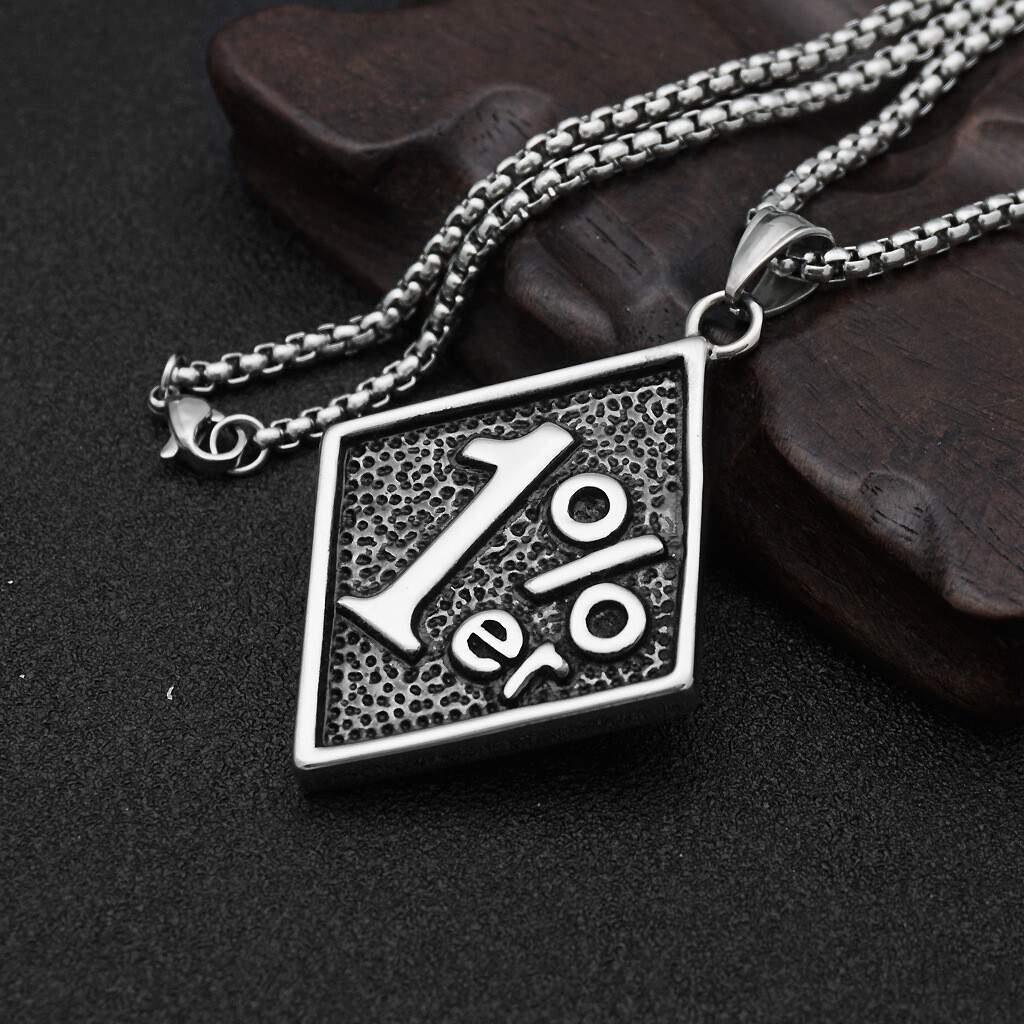Mens One Percenter 1%er Pendant Necklace Biker Jewelry Stainless Steel Chain 24″