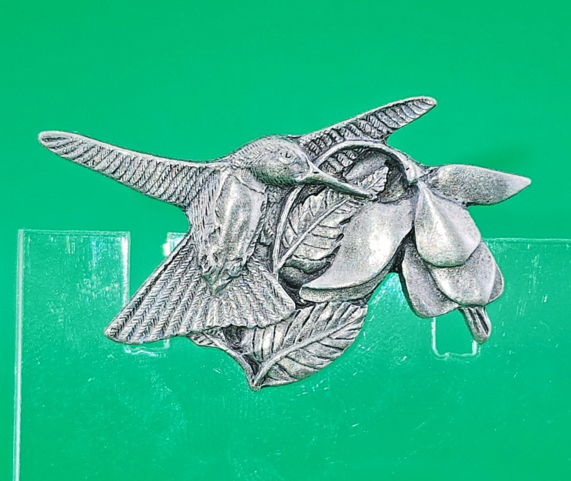 1995-1996 Birds & Bloom Premiere Edition Pewter Hummingbird Flowers Brooch Pin