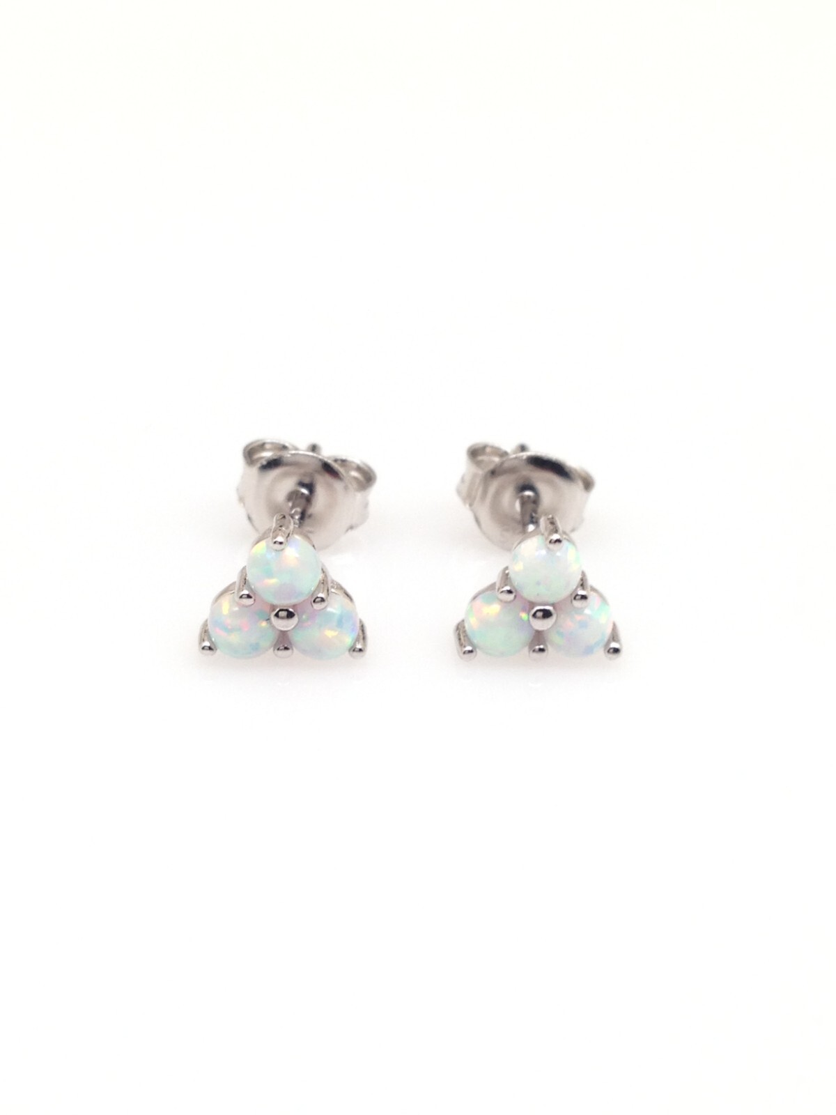 Three Stone White Opal Stud Earrings Sterling Silver 925 Tiny Studs 6mm