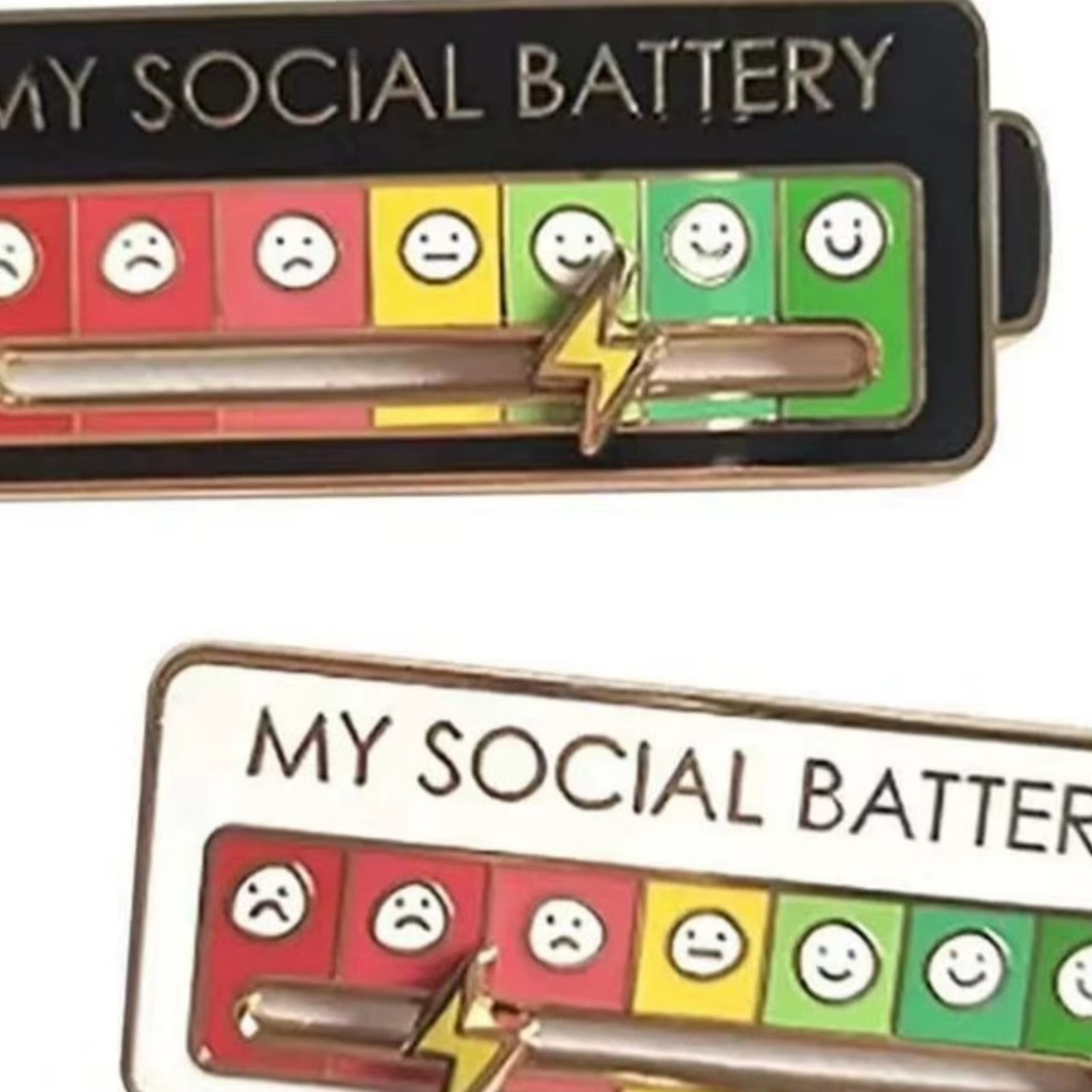 Funny Social Battery Slider Pin – 7-Mood Expression Badge, Cute Interactive Pin