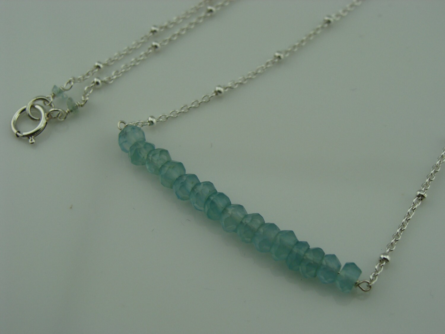 Aqua Blue Chalcedony Bar Necklace · 925 Sterling Silver Horizontal Gemstone