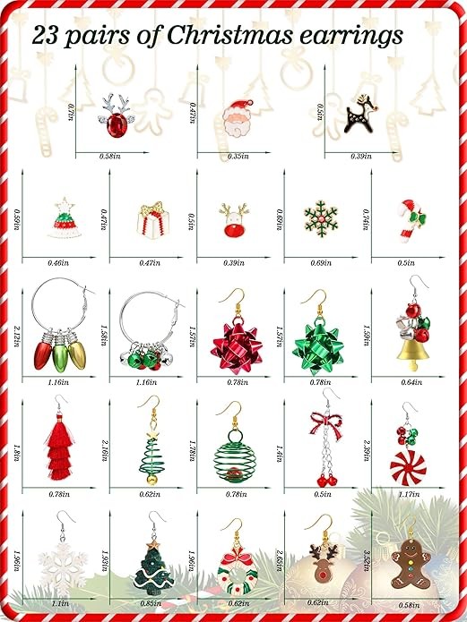 23 Pairs Christmas Earrings for Women Xmas Holiday Dangle Earrings Christmas