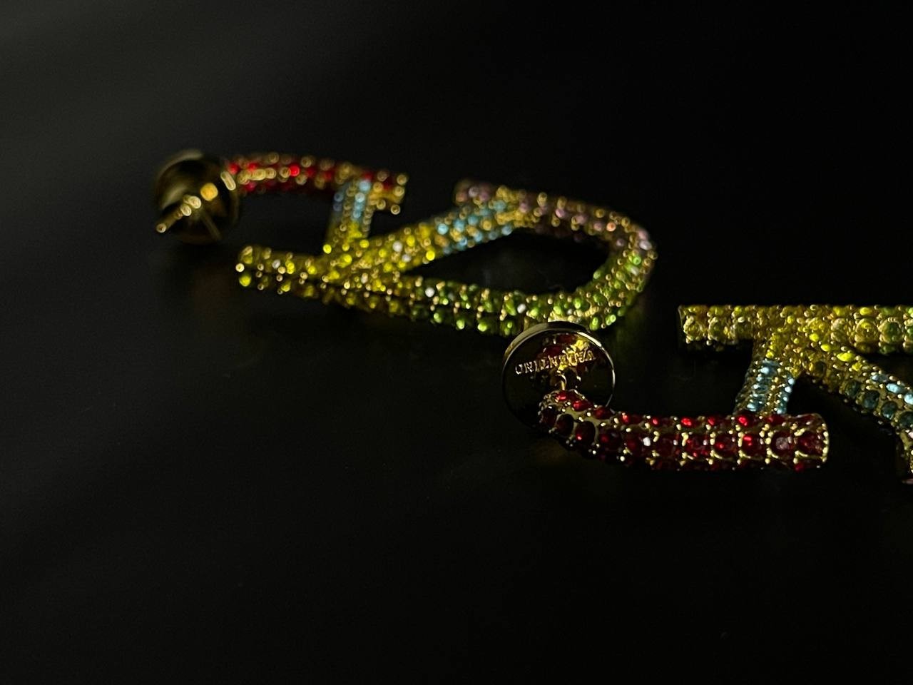 Vintage Valentino Rainbow Crystal V Logo Hoop Earrings