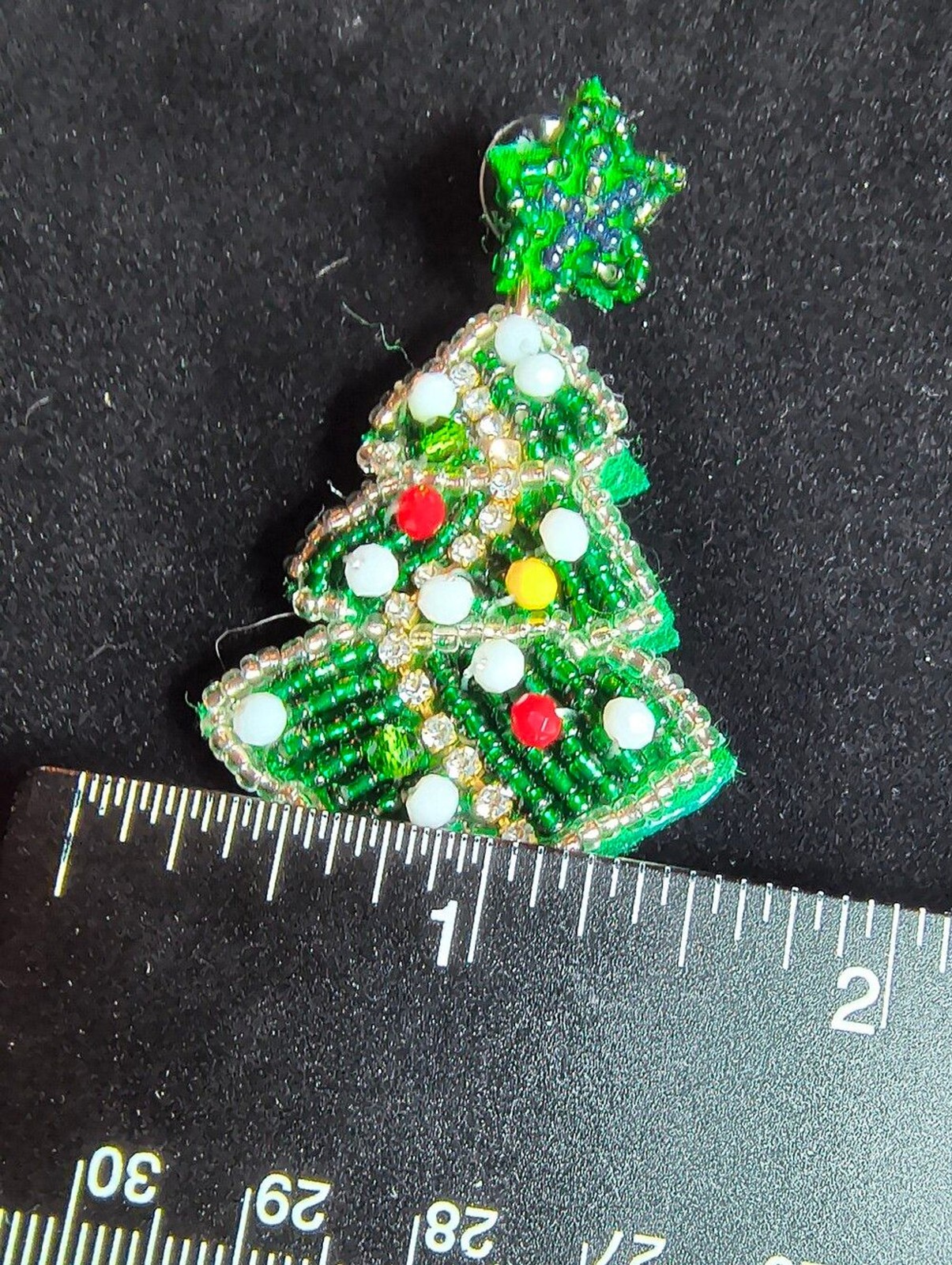 Vintage Handmade Beaded Christmas Tree Earrings Rhinestone Glass Bead
