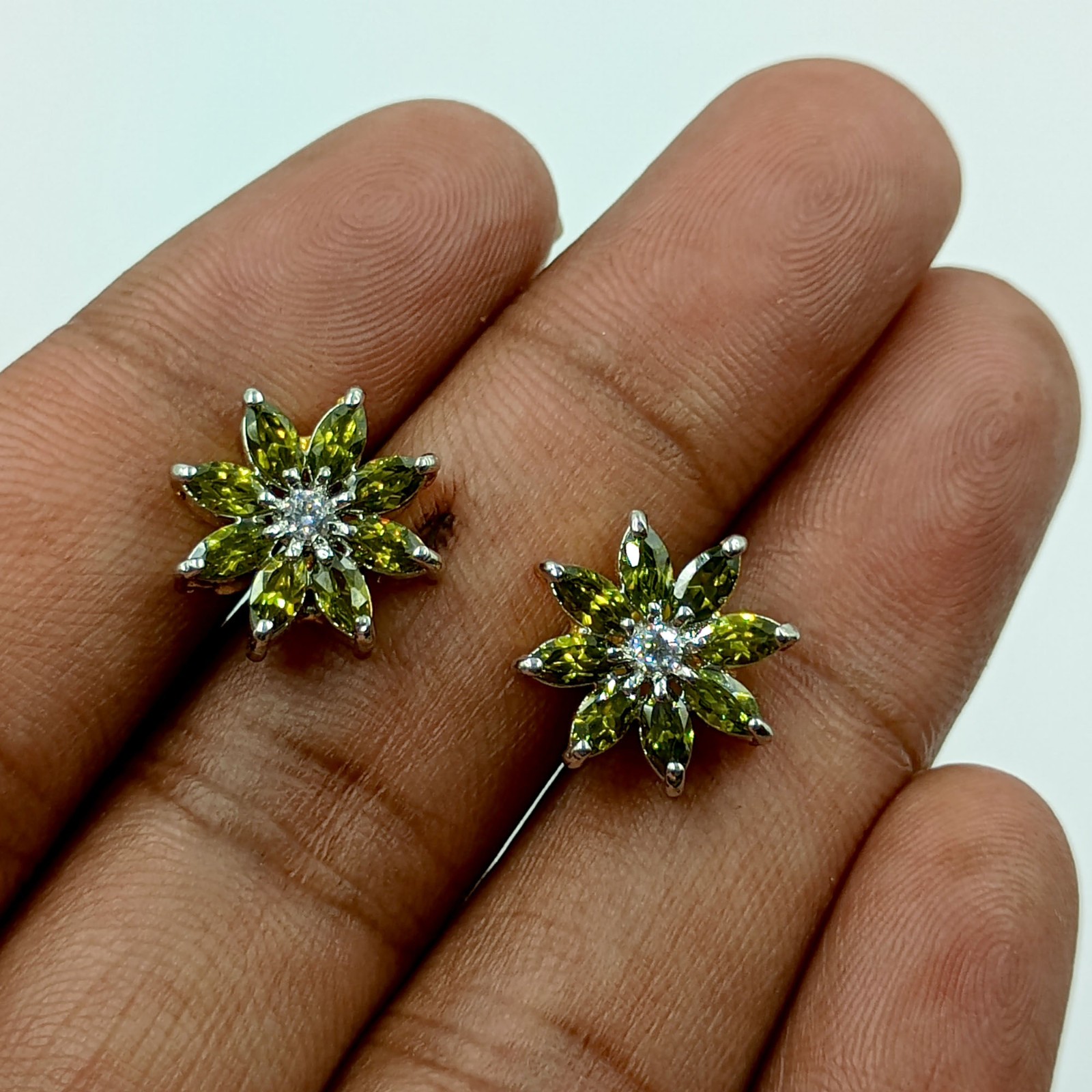 Traditional Handmade Peridot CZ Studs 22k Gold Plated South Indian Fashion