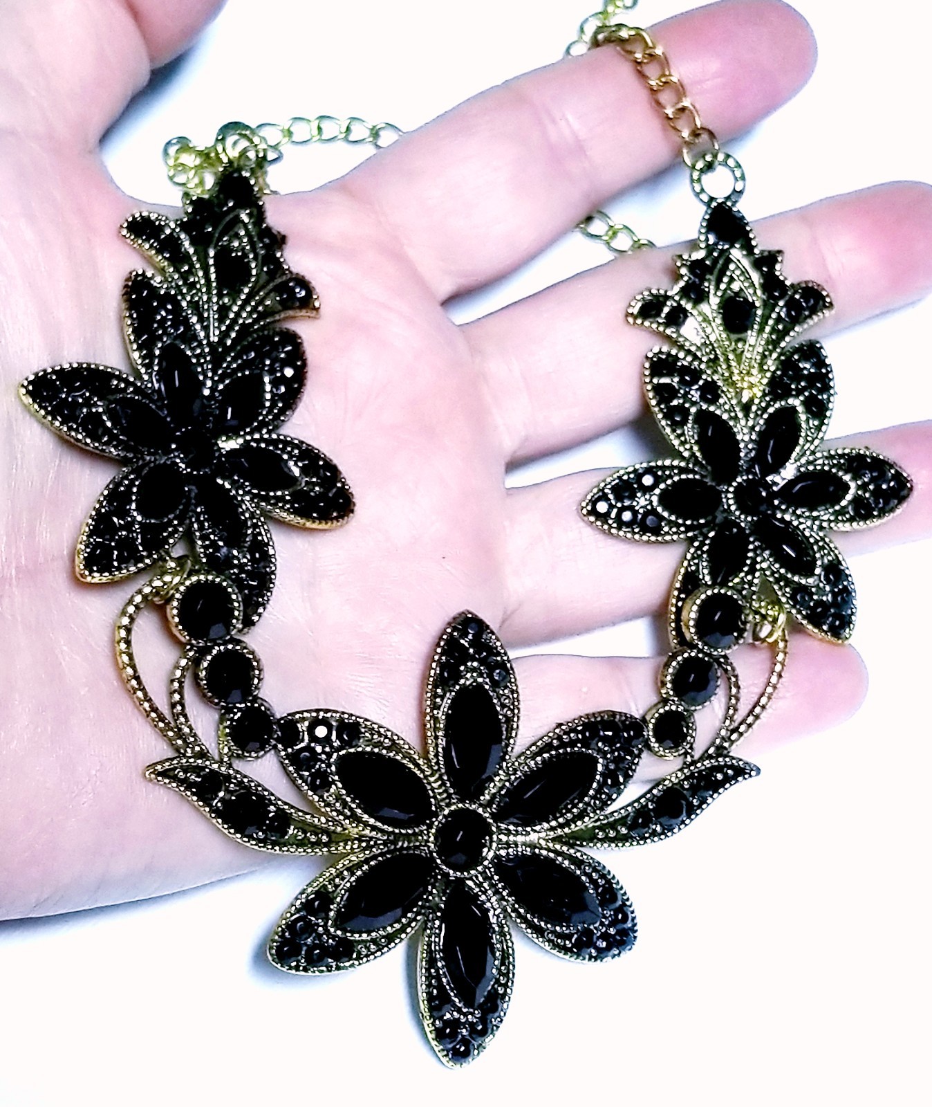 Black Floral Crystal Choker Rhinestone Necklace ONLY Bridal Prom Pageant