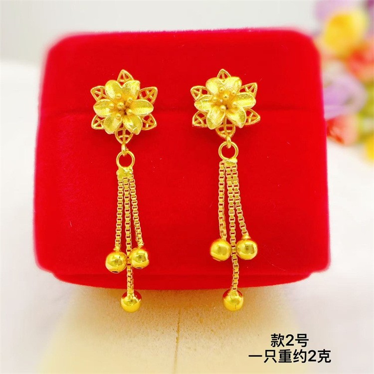 22K 23K 24K Thai Baht Yellow Gold multiple flower earrings for women