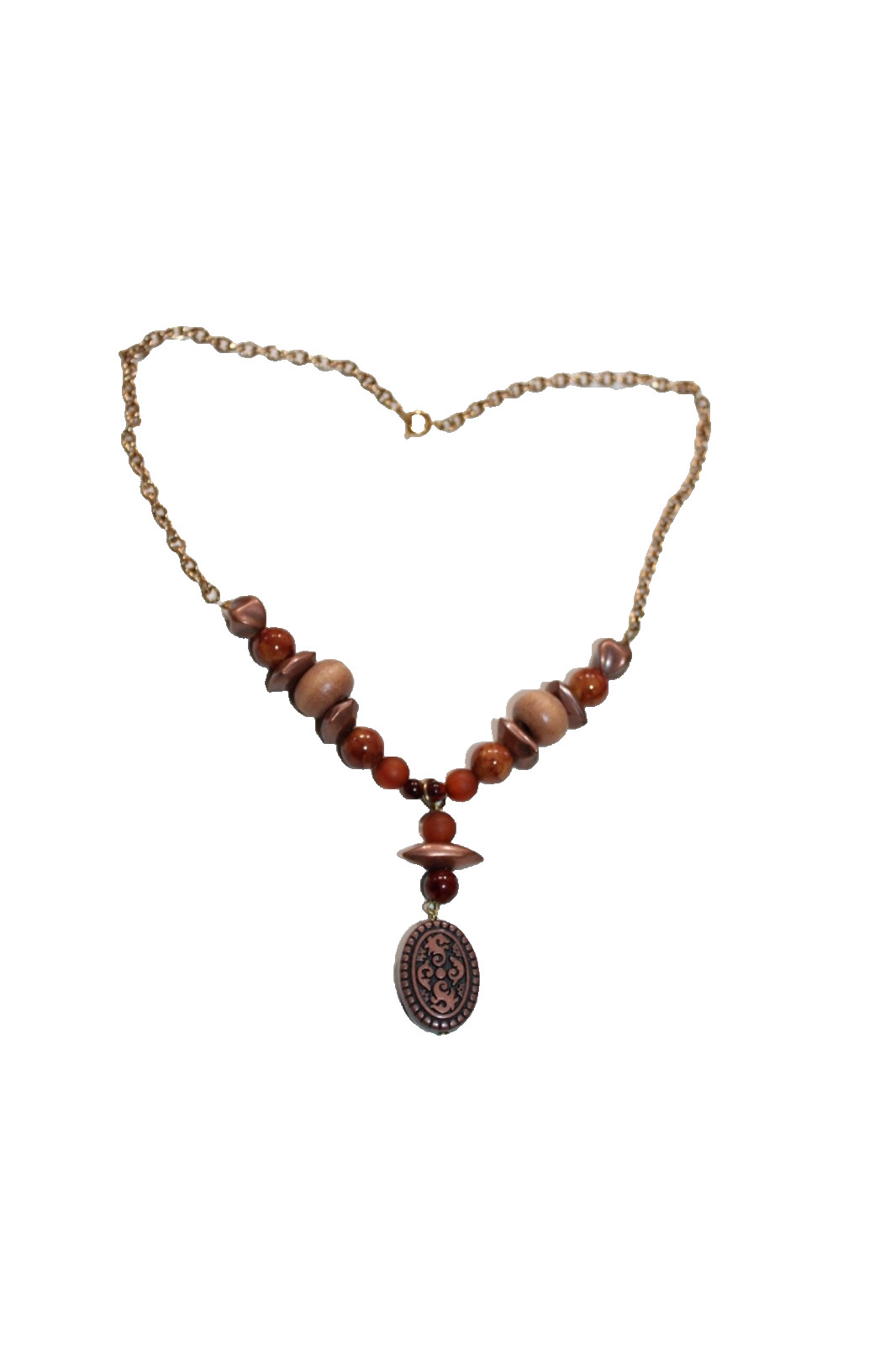 Macy’s Jewelry Necklaces gold tone wood beaded oval pendant ladies