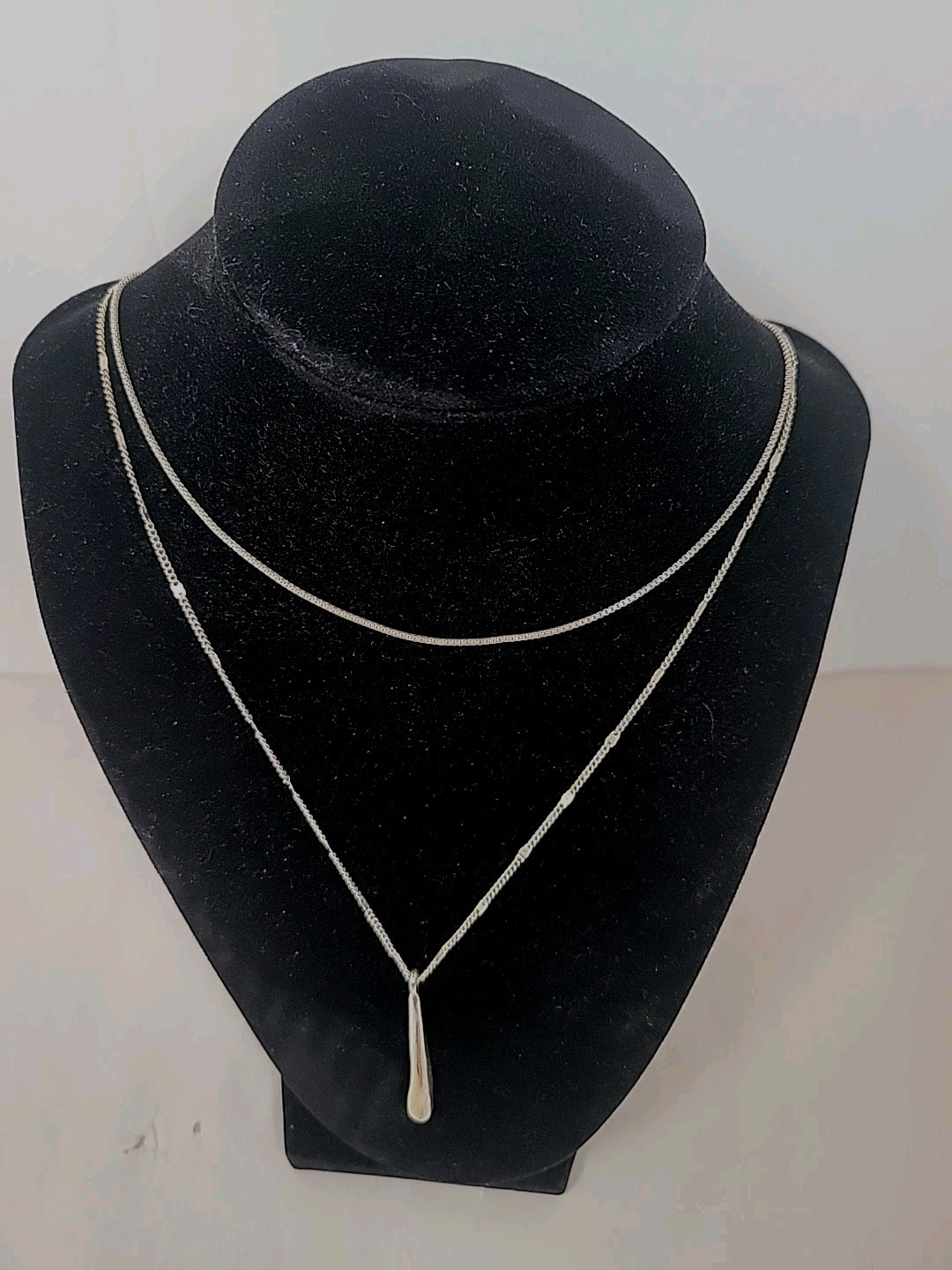 16″-18″ Jenny Bird Necklace Silver Tone Layered Pendant Two Strand Chain