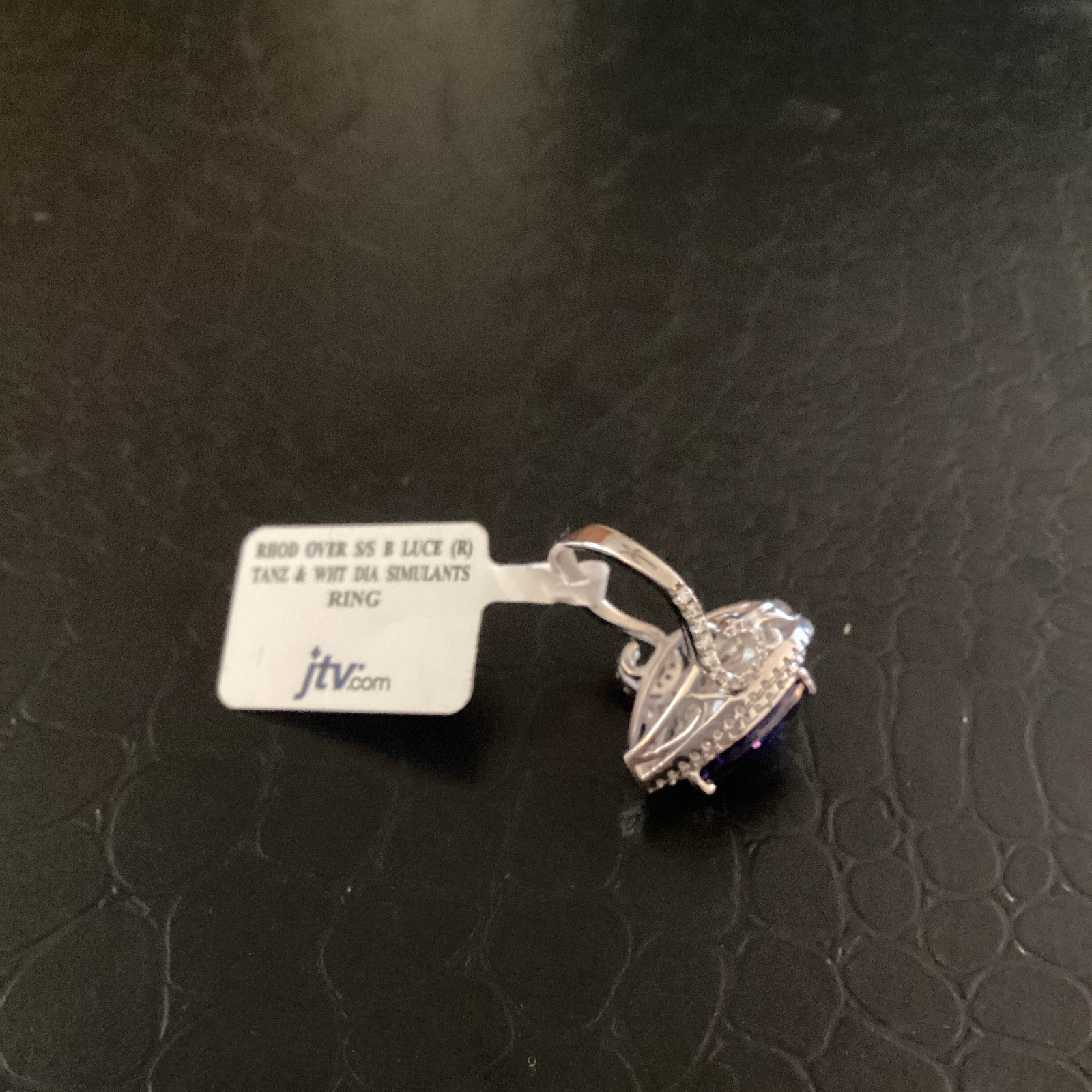 Bella Luce Rhodium Over 925 Sterling Silver Sim diamond/Tanzanite Halo Ring Sz 5