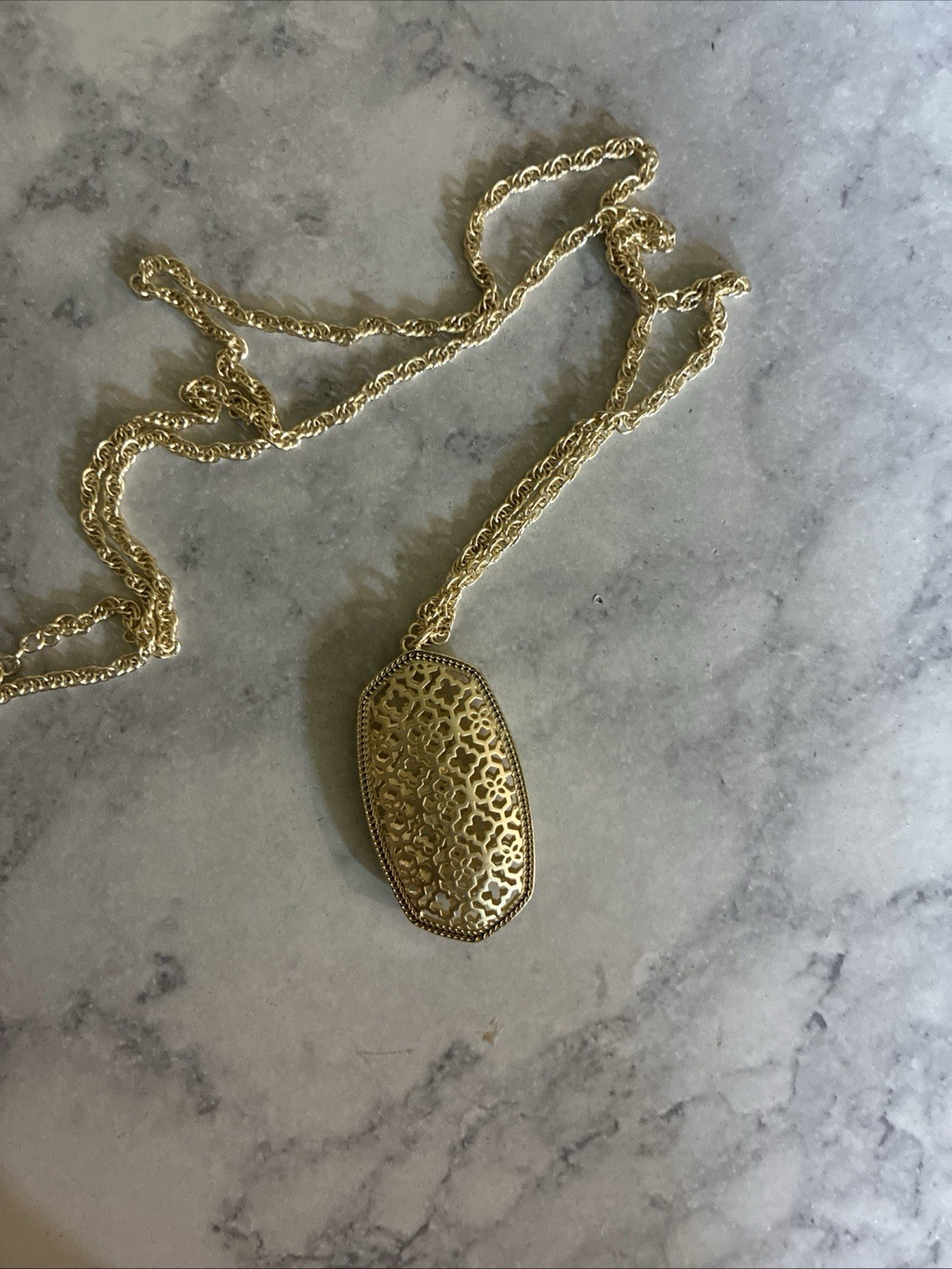 Kendra Scott Gold Tone Filigree Necklace 32” Chain