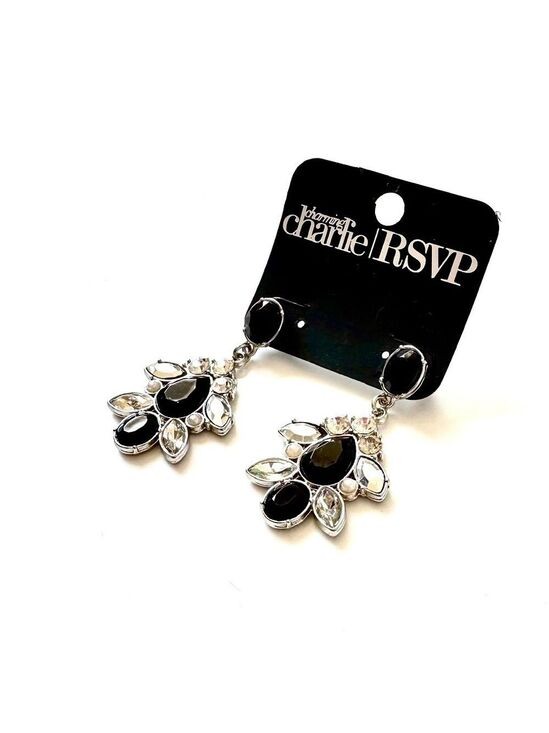 RSVP Earrings Black & White Pearl & Rhinestone Necklace & Earring Set NWT