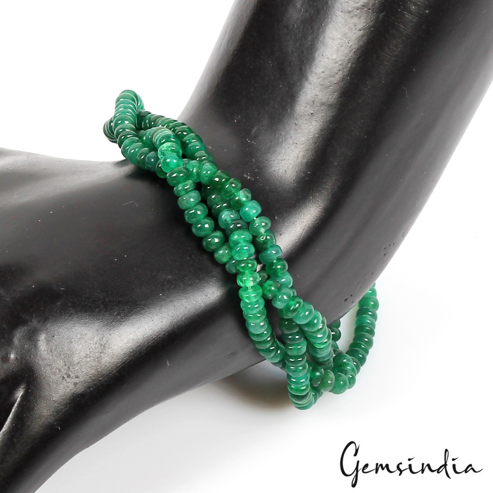 7.5 In Natural Zambian Emerald Twisted Bracelet Cabochon Beads Silver Clasp