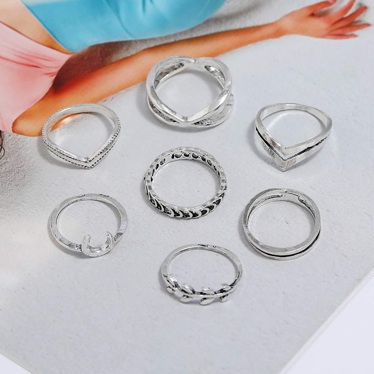 7-19pcs Silver Star Moon Knuckle Ring Set for Women Vintage Stackable Midi Fi…