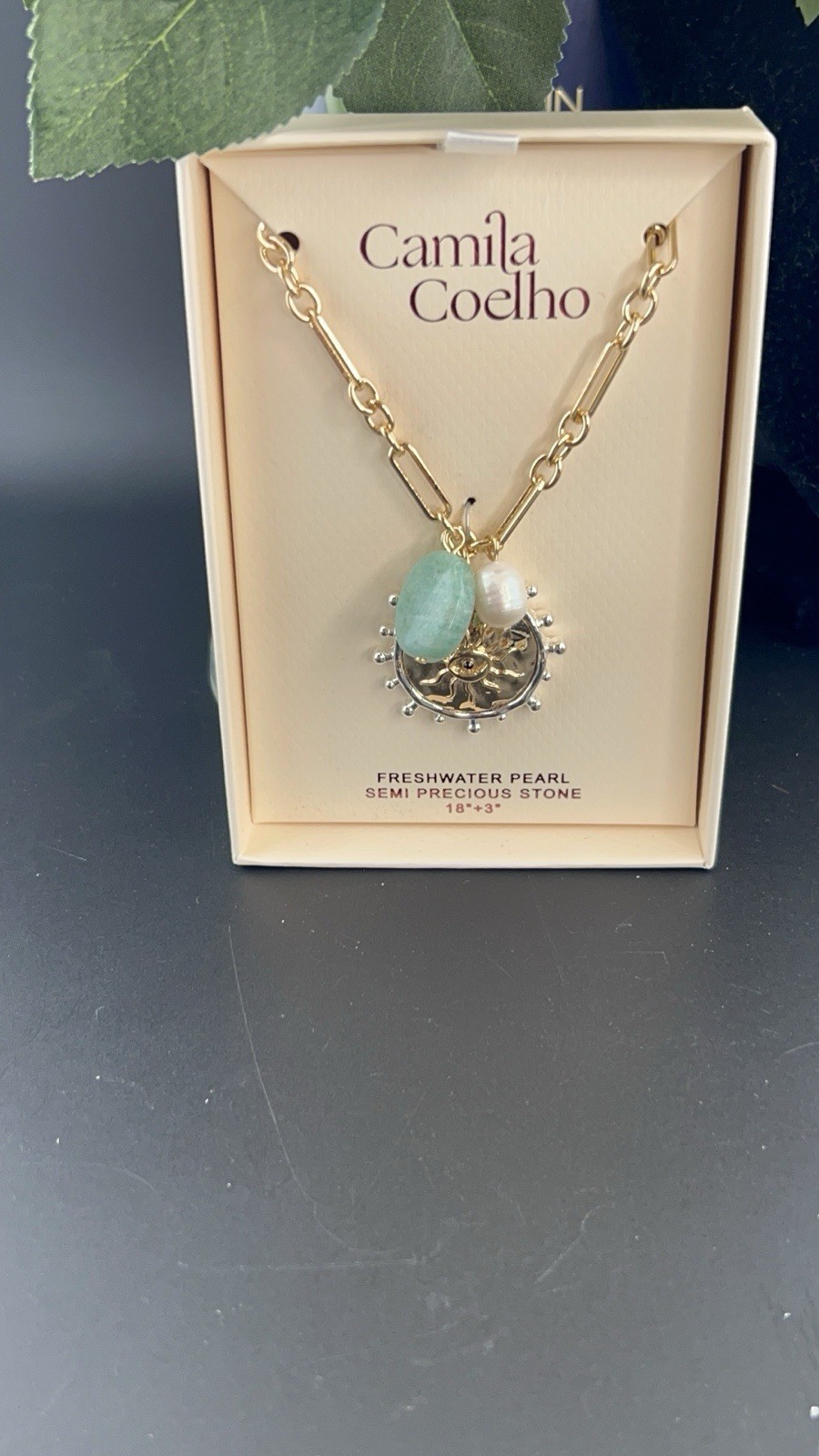 NWT Camila Coelho Sun Evil Eye Necklace Freshwater Pearl Semi Precious Stone
