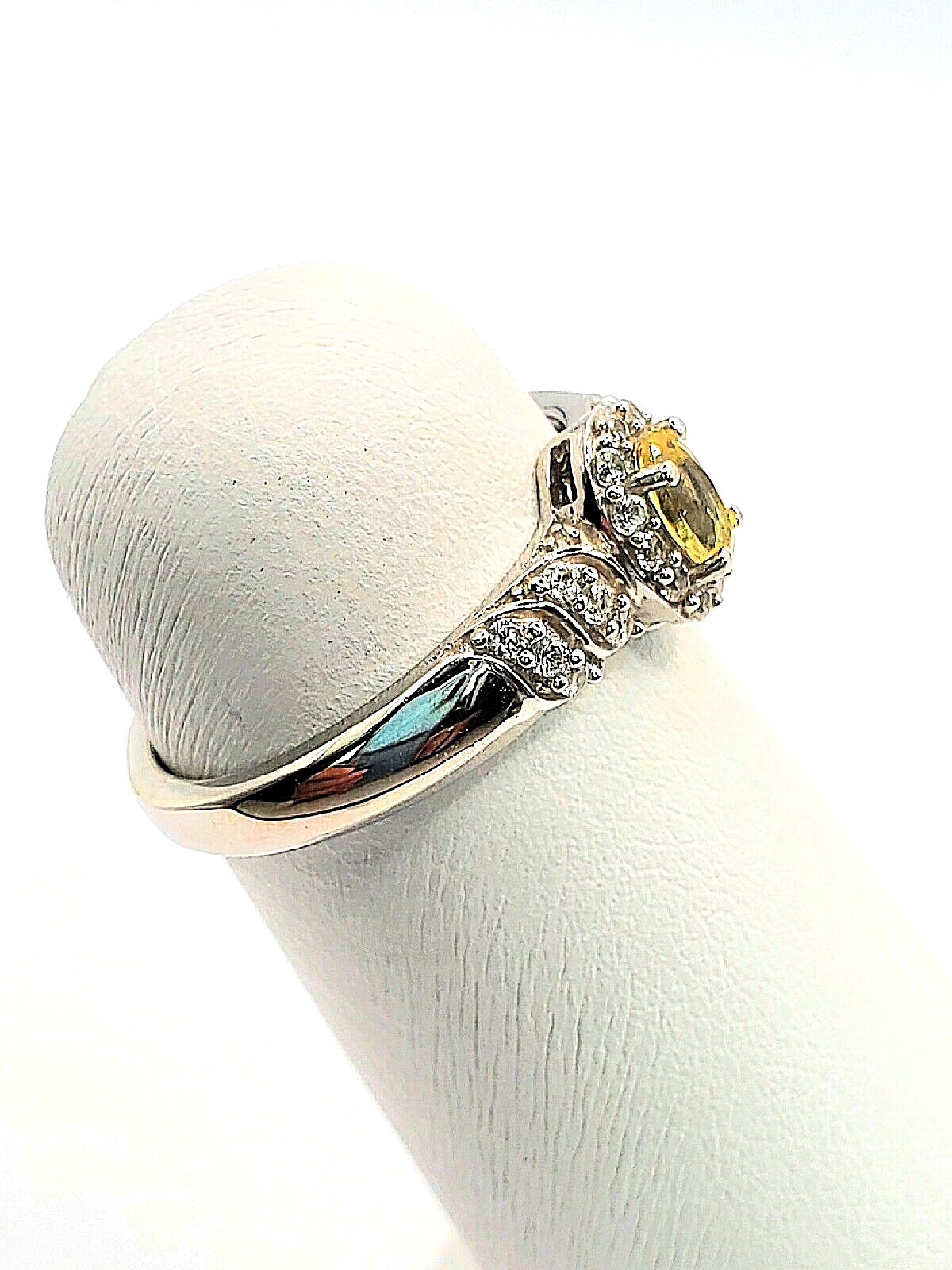 Genuine Heated Golden Apatite, Zircon Ring Rhodium Plated Sterling Silver Size 7