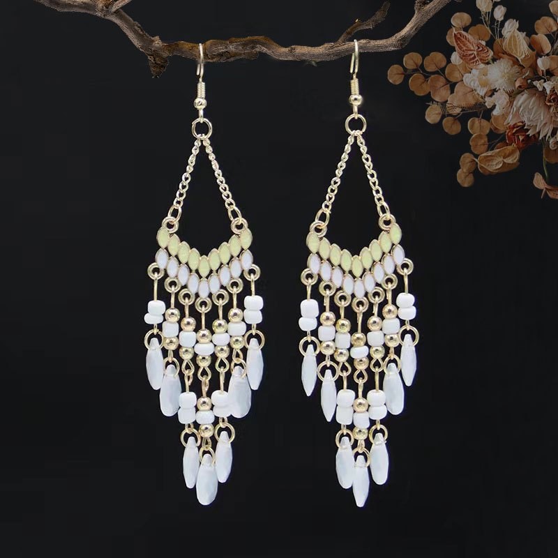 6Pairs Boho Beaded Dangle Earrings Retro Ethnic Tassel Drop Jewelry for Gift