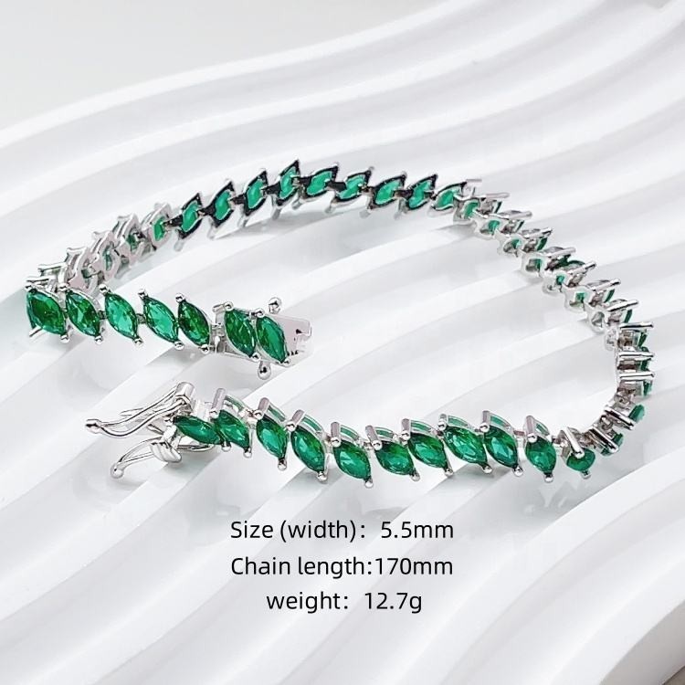 Green Marquise Cut Tennis Bracelet Silver Tone Emerald Crystal Link Bracelet