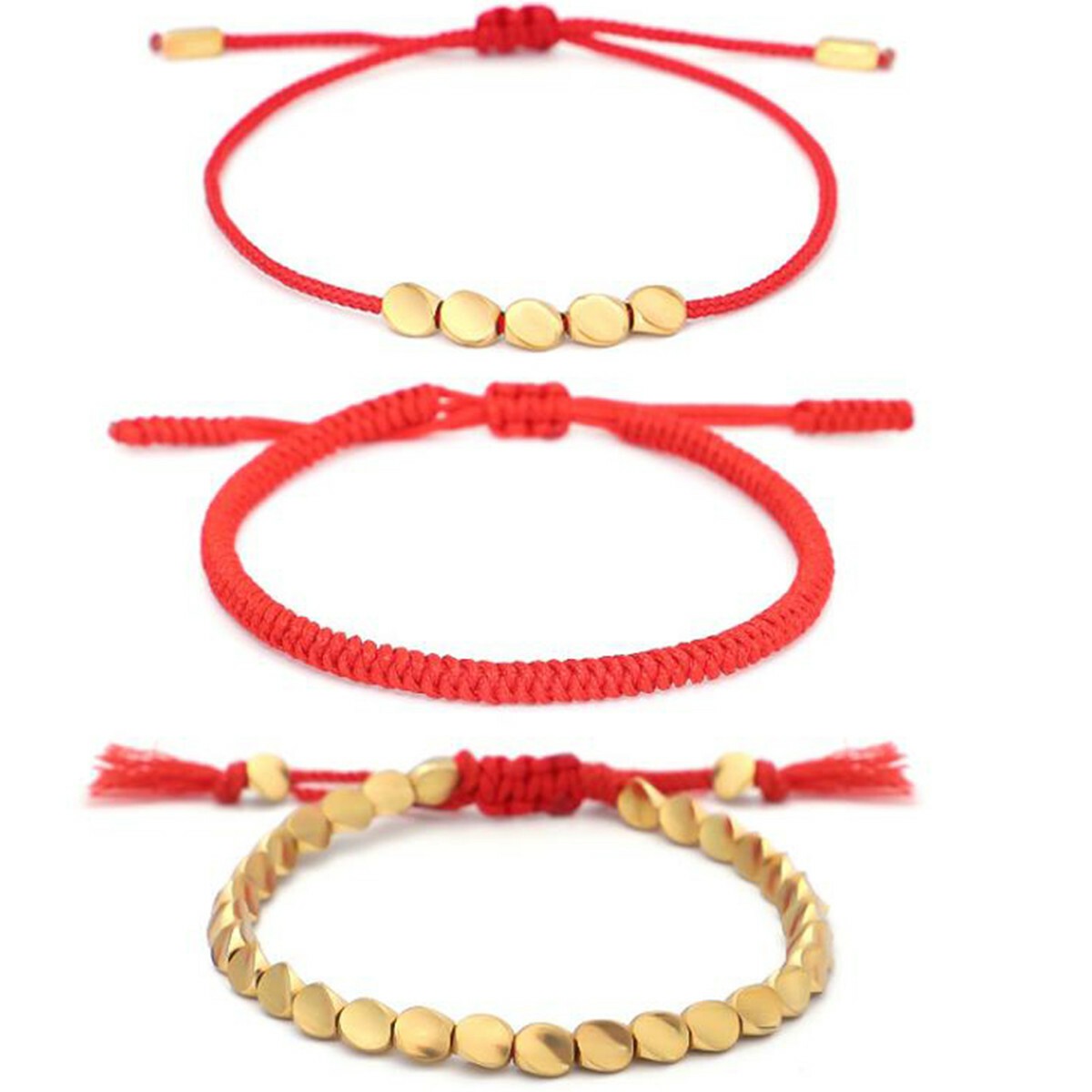 3PCS Tibetan Buddhist Braided Handmade Copper Beads Bracelet Lucky Rope Bangle