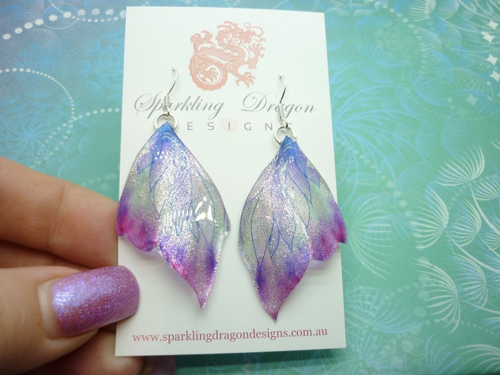 Butterfly Wing Earrings Misting Purple and Blue – Fairy Jewellery, Fun Gift for