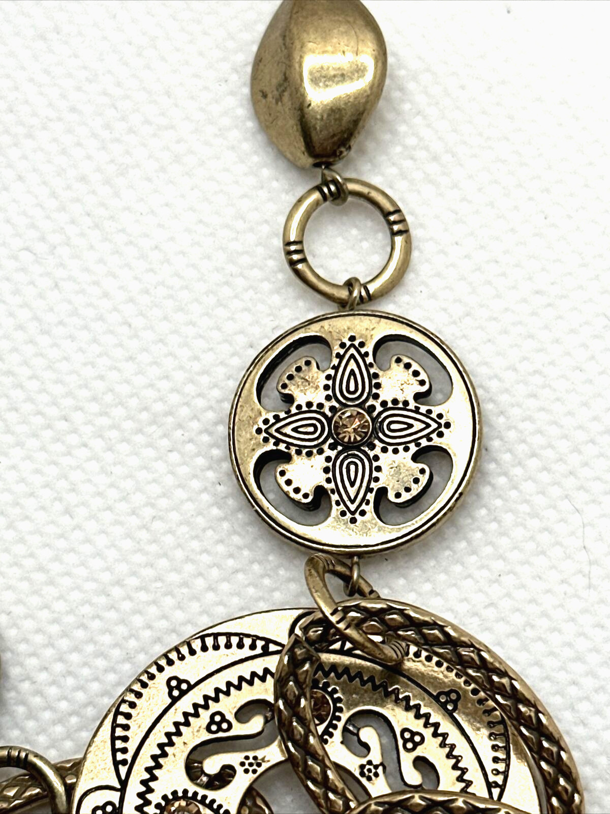 Y Drop Charm Necklace Made with Swarovski Crystals Gold Tone Moroccan Statement