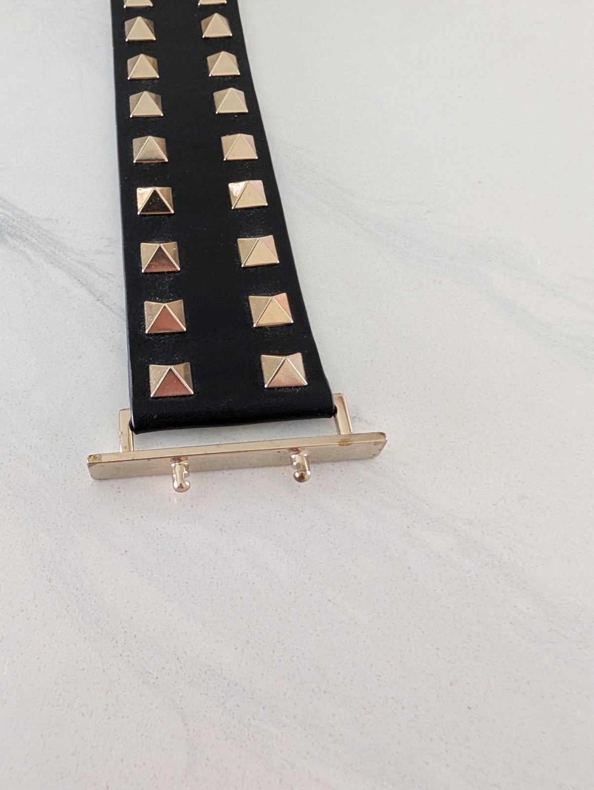 VALENTINO Black Leather Rockstud Wide Cuff Bracelet s Small