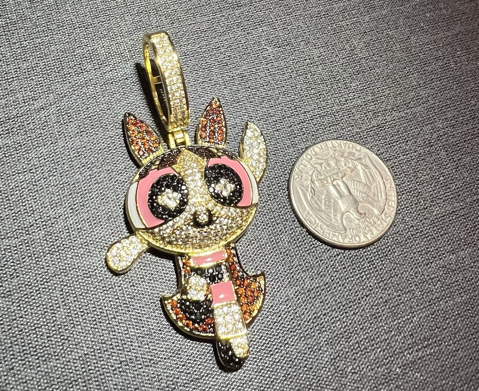 925 gold 14k plated over stainless steel with 5A CZ Iced Out PowerPuff Pendant