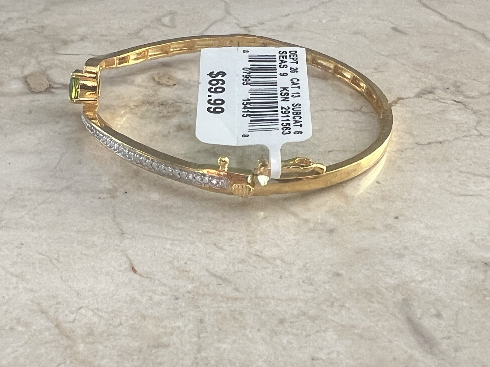 New w/ Tags BR KRN Created Peridot White Sapphire Gold on Brass Bangle Bracelet
