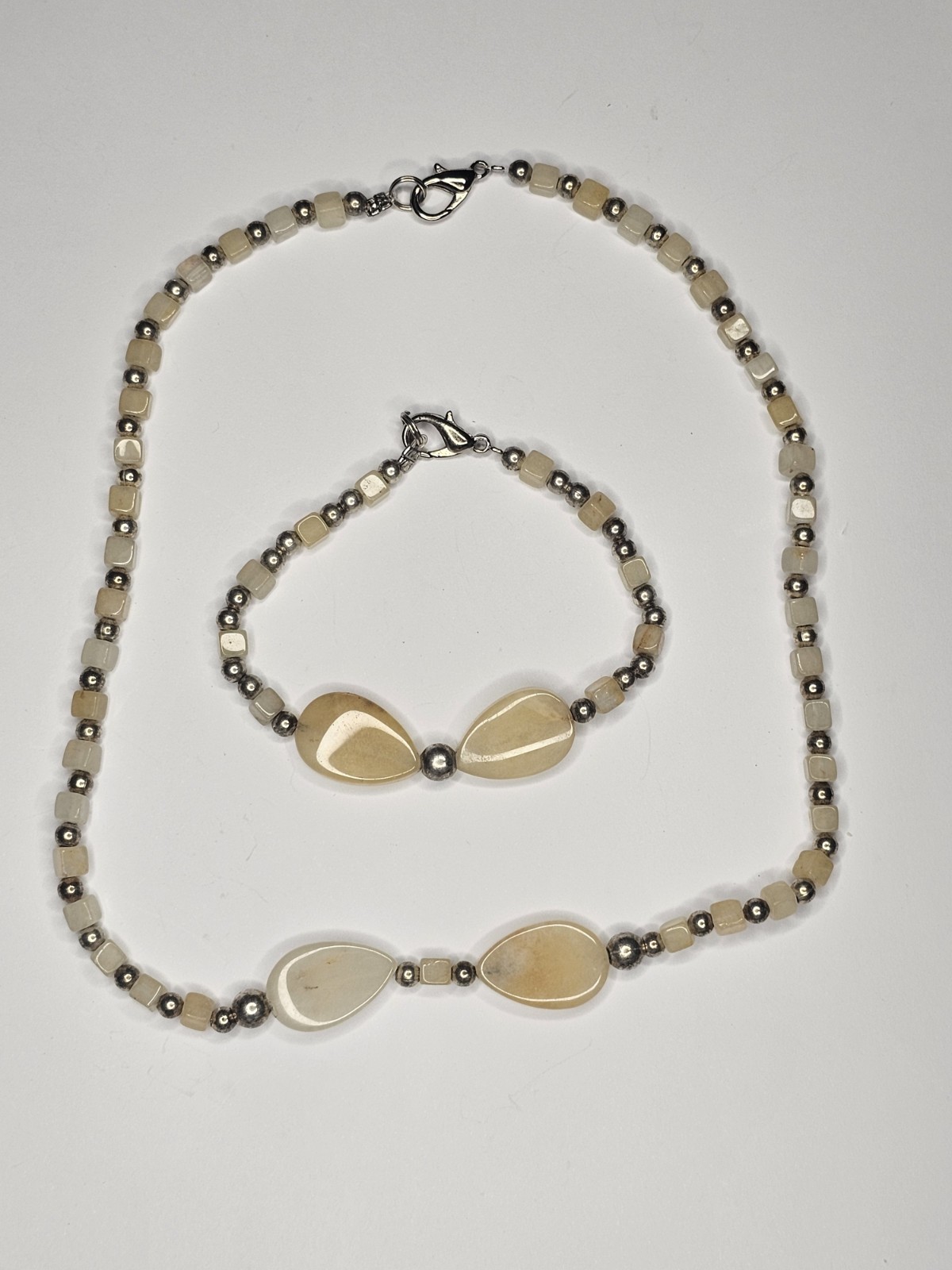 Yellow Adventurine Stone Necklace & Bracelet Set 16″/7″ Teardrops & Squares 30 g