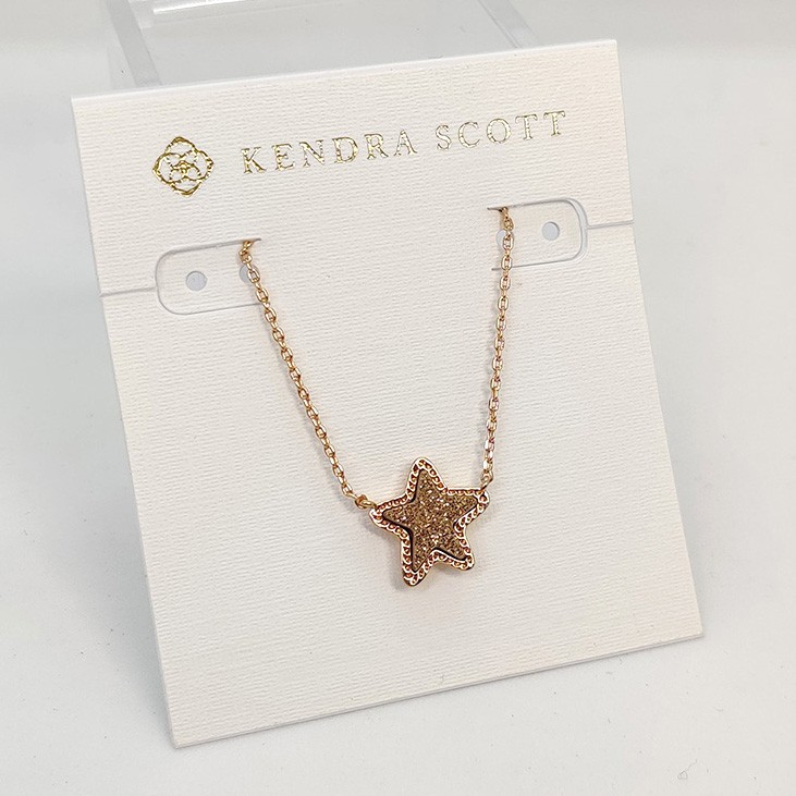 New Kendra Scott Jae Star Rose Gold Pendant Necklace In Rose Gold Drusy