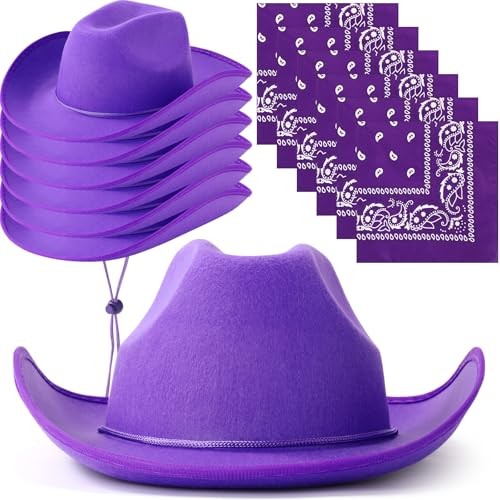 12 Pcs Cowboy Hats with Bandanas, Bulk Adjustable Felt Western Cowgirl Hats
