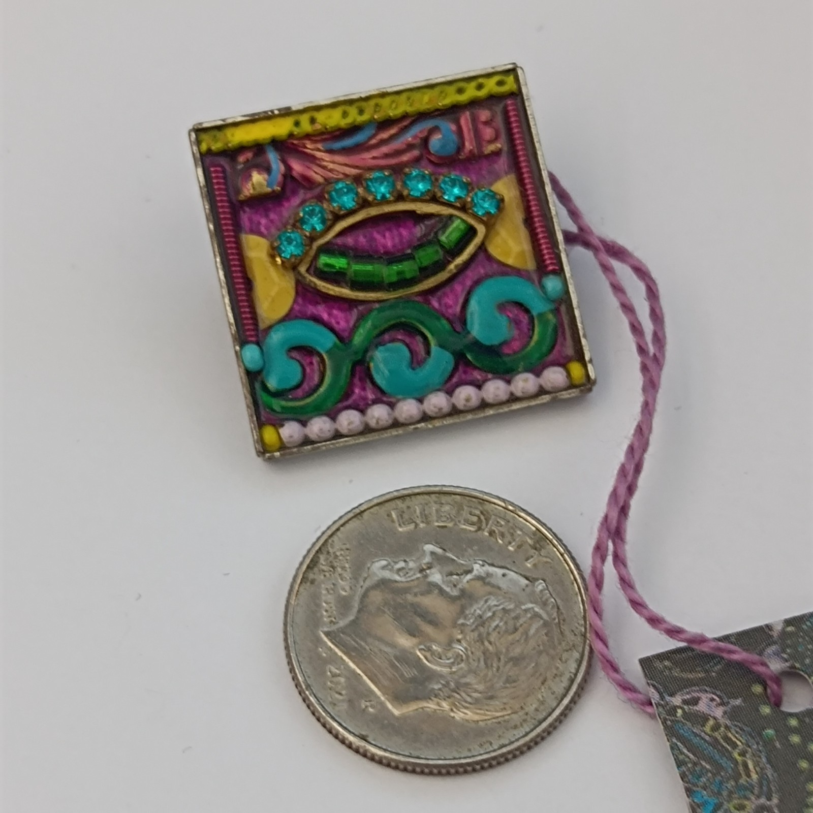 ADAYA Colorful Mosaic Brooch Eye Design Small Square Pin Folk Expressive Gift