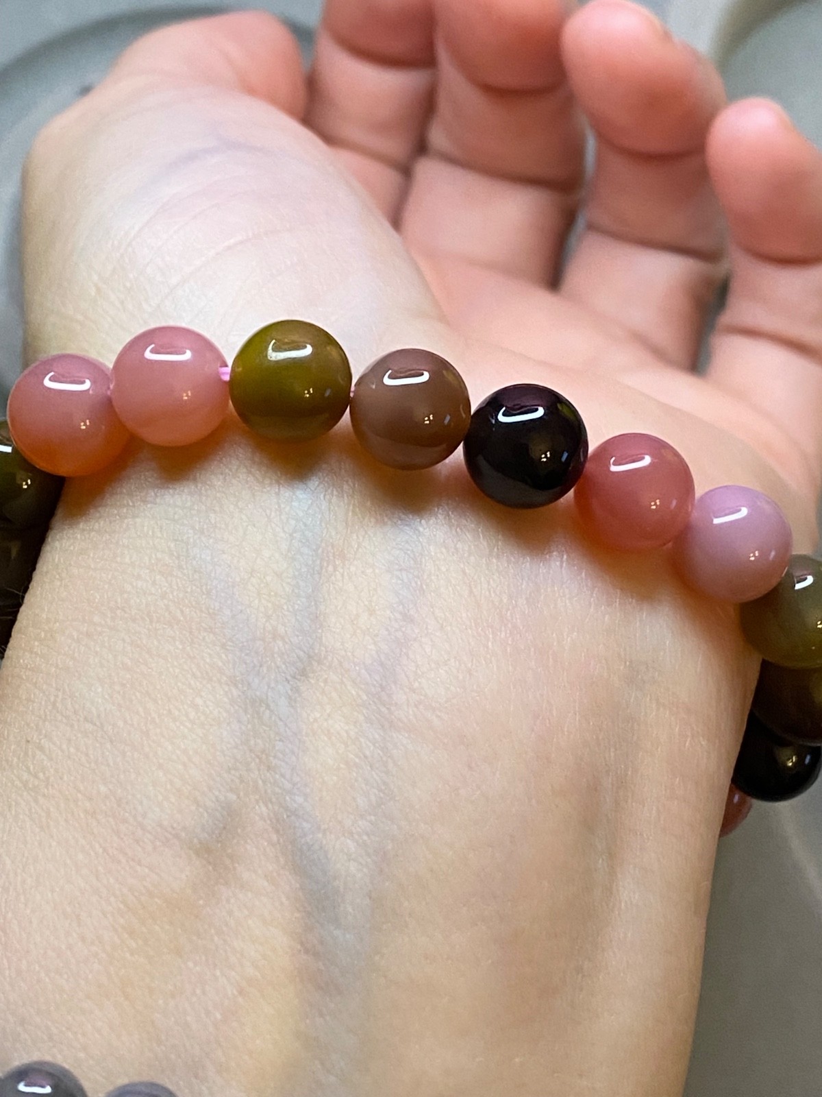 Old Mine Pink Green Tourmaline Bracelet 9.1mm Gemmy Crystal Stretch Bracelet