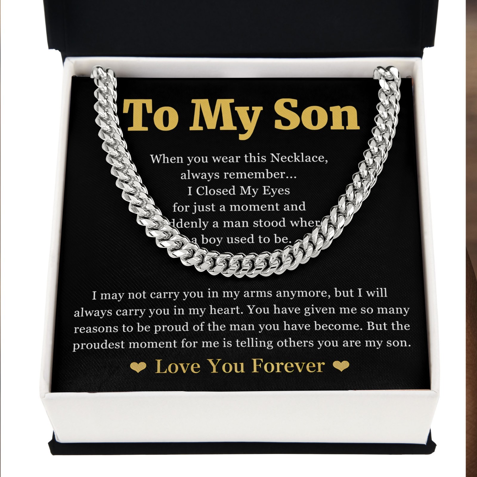 To My Son Necklace Cuban Link Chain Stainless Steel Birthday Jewelry for Men Boy