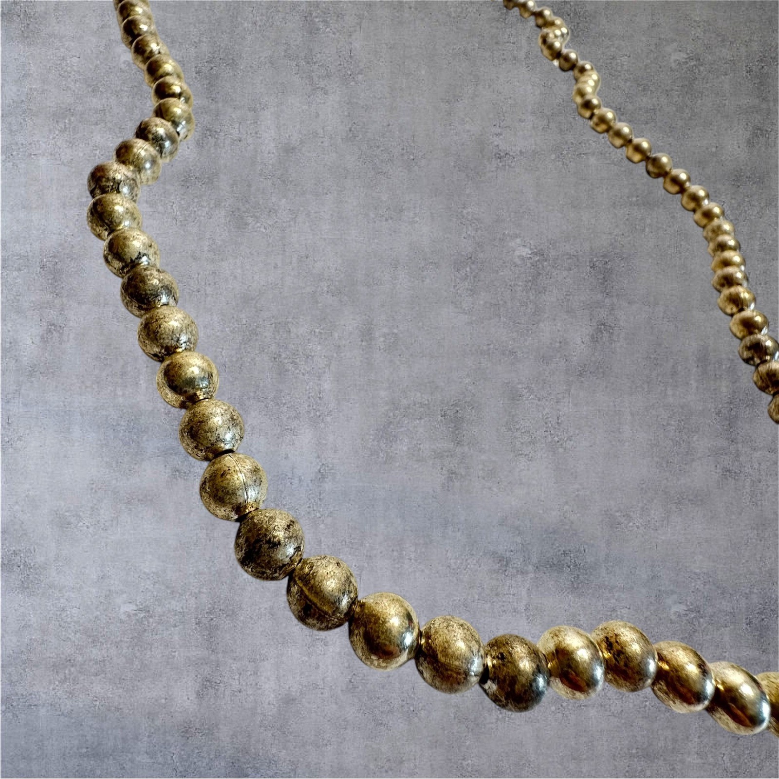 30in Silver Tone Metal Beaded Necklace Antique Textured Statement