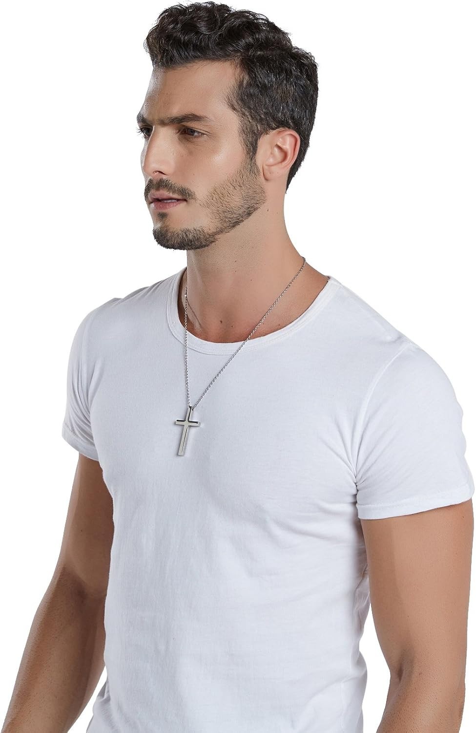 Simple Polished Cross Pendant Necklace with 24-Inch Link Chain for All Occasions